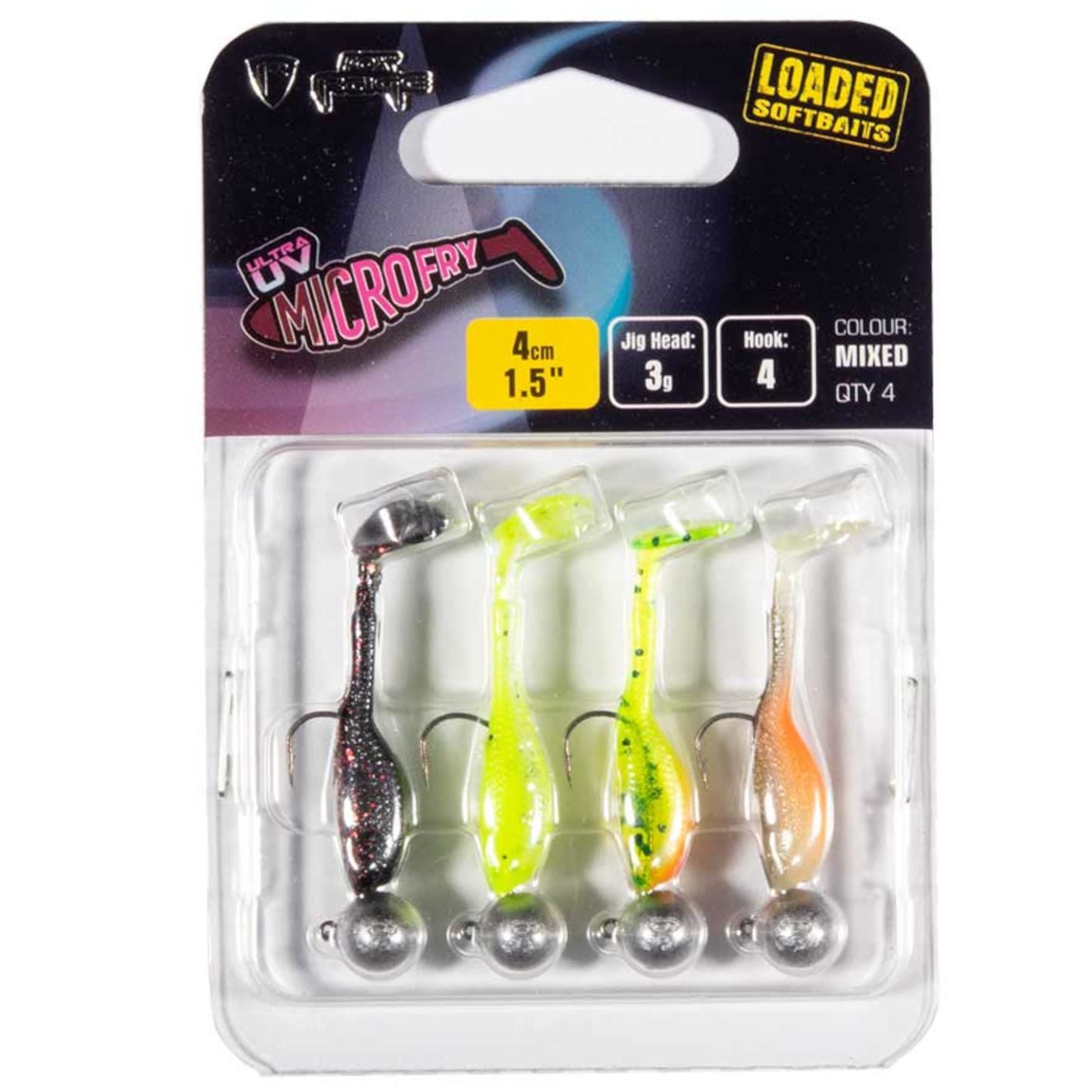 Kunstköder Fox Rage Mini Fry Mixed Pack UV 4cm 3g - 4 montierte Gummifische