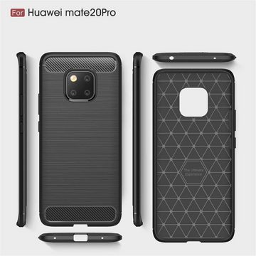 CoverKingz Handyhülle Huawei Mate 20 Pro Handy Hülle Cover Case Schutzhülle Carbon farben, Carbon Look Brushed Design