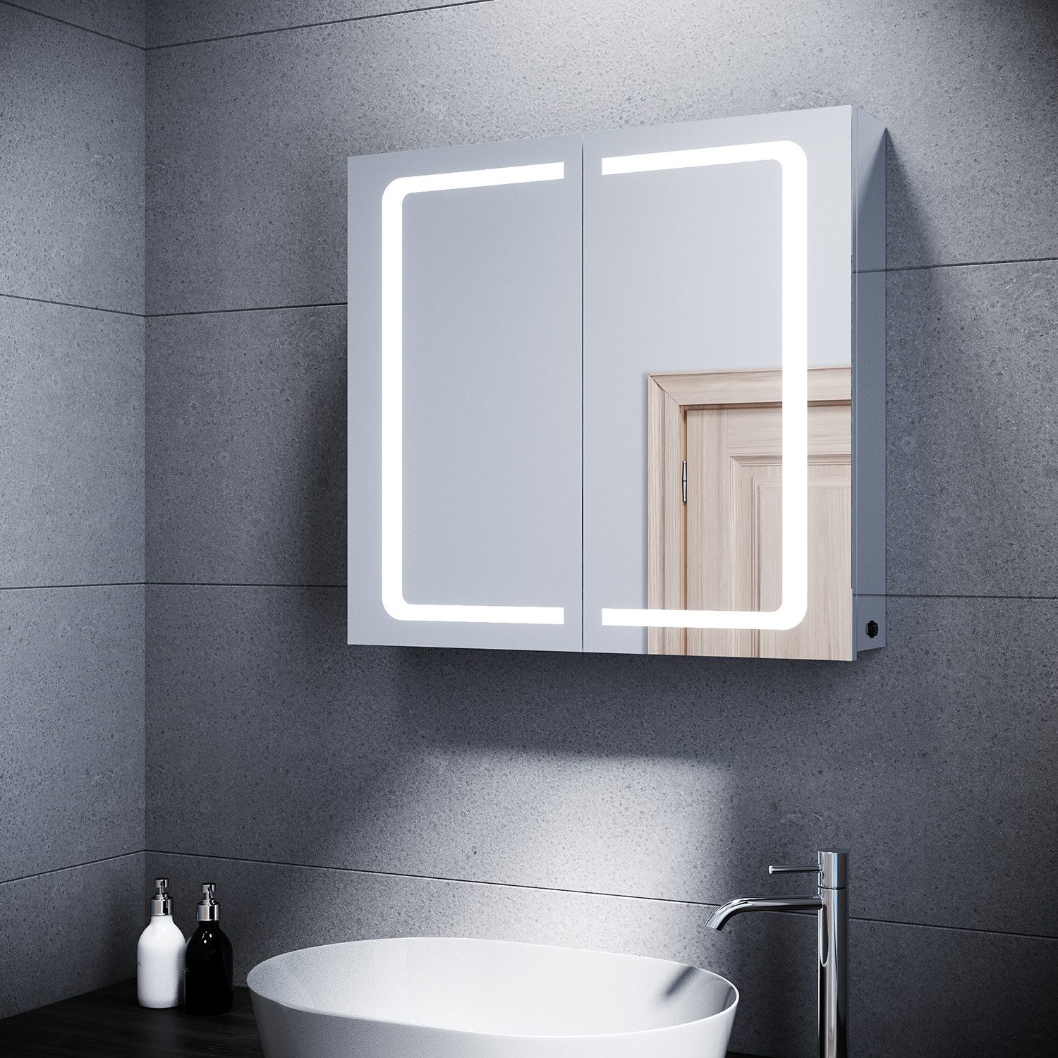 SONNI Badezimmerspiegelschrank Spiegelschrank bad mit beleuchtung 70x65cm B günstig online kaufen