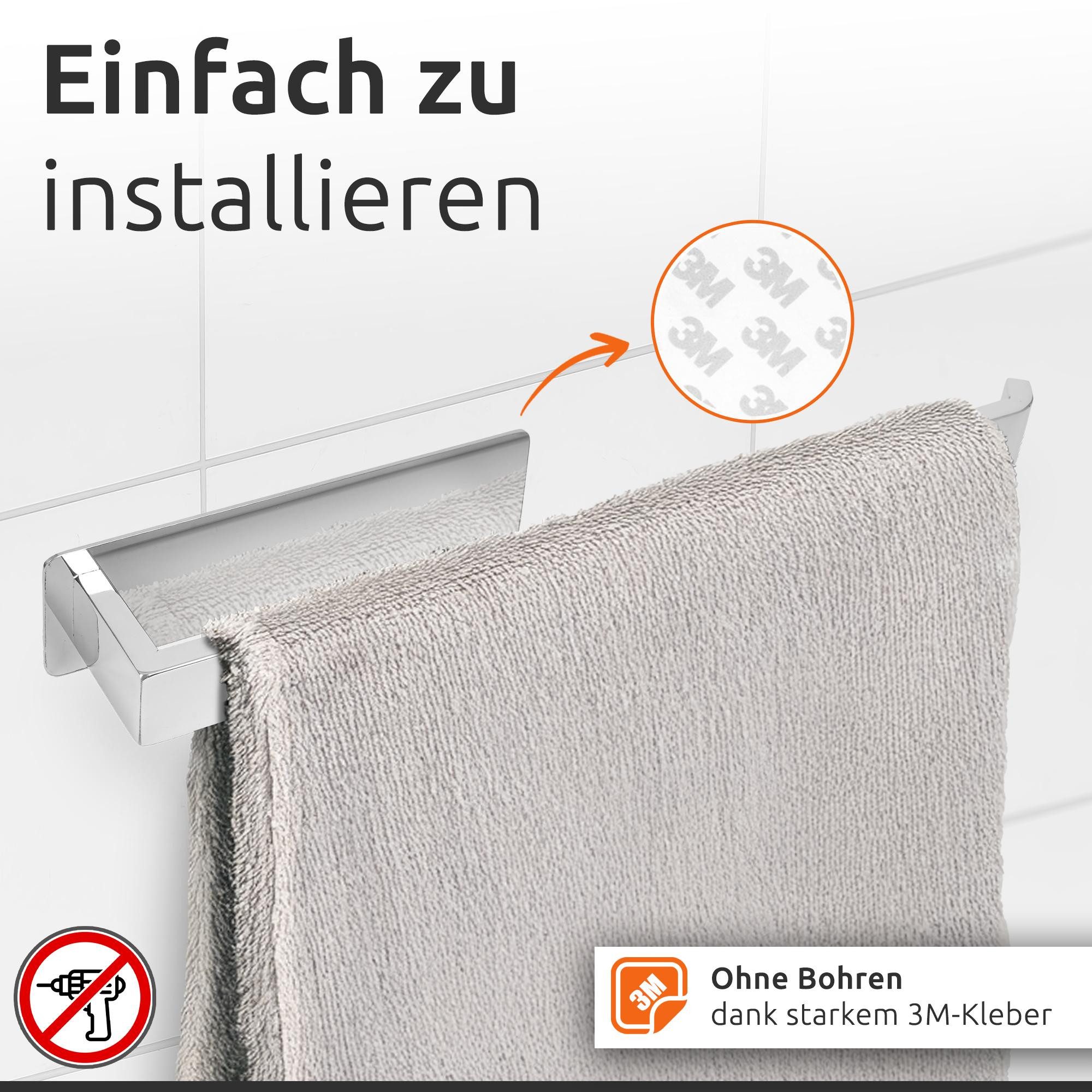 ECENCE Handtuchhalter Handtuchstange ohne Bohren selbstklebend Chrom – Bild 5 von 5