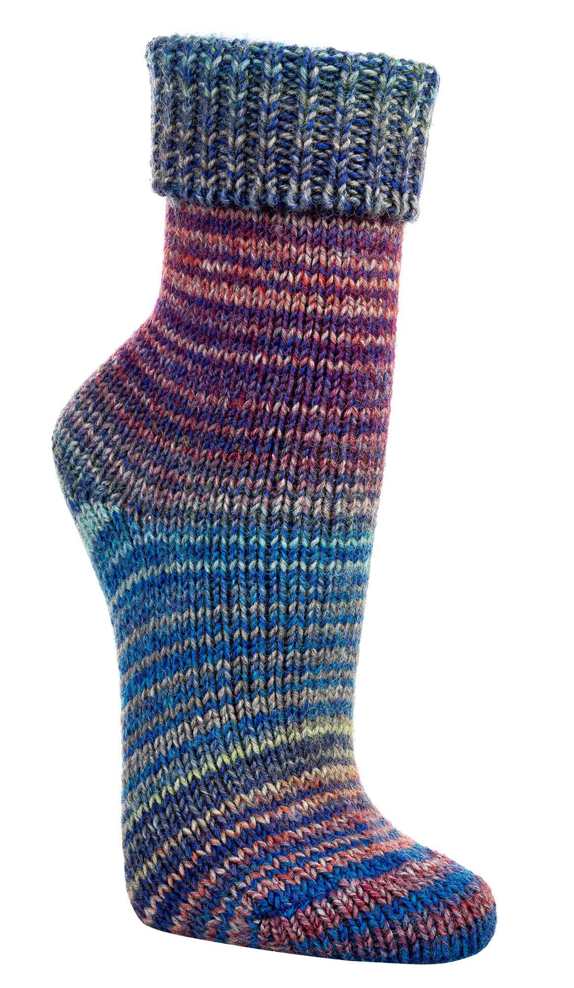 TippTexx 24 Umschlagsocken 2 Paar kuschelige Socken Wollsocken im Skandinavien-Style mit Umschlag Blau