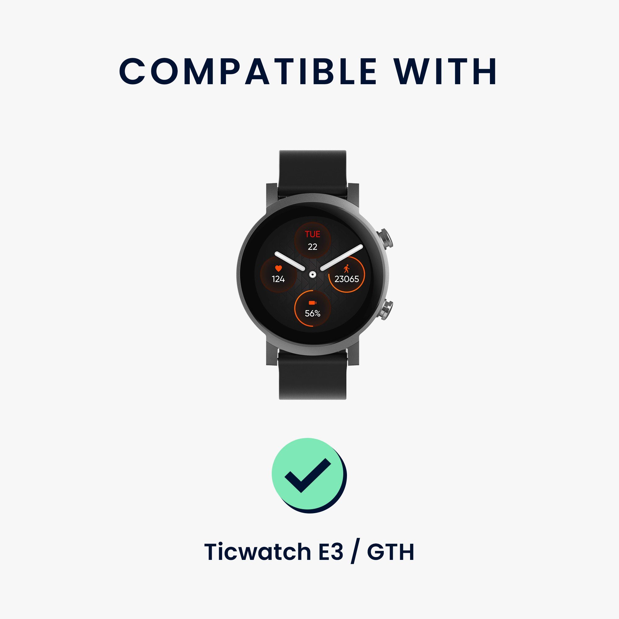 kwmobile Ersatz Armband für Ticwatch E3 / GTH 20mm Smartwatch, 1-tlg., Armband - Band für Fitness Tracker in Schwarz