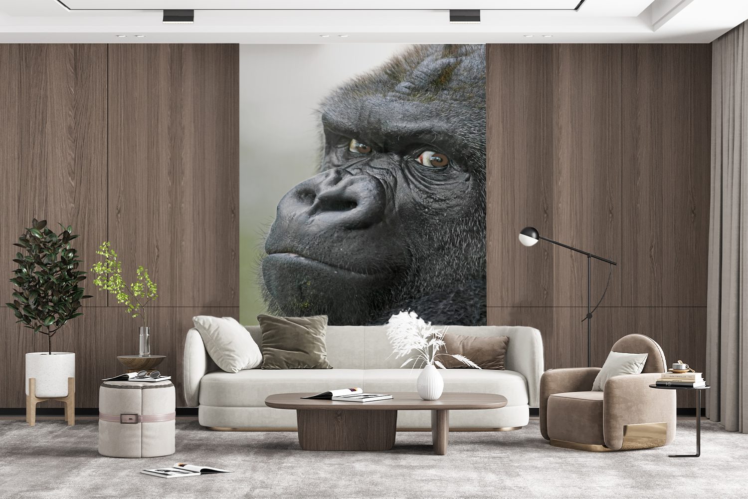 MuchoWow Fototapete Matt, Ein für Wandtapete (3 Montagefertig bedruckt, Tapete Vinyl St), Wohnzimmer, erstaunlicher Gorilla