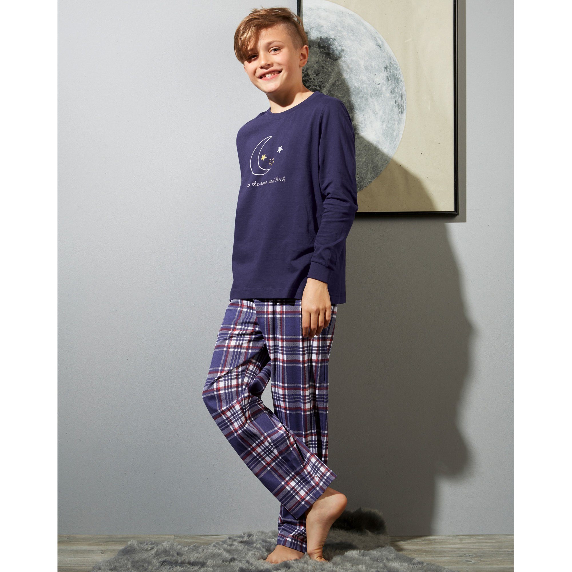 Erwin Pyjama Müller Kinder-Schlafanzug Karo Single-Jersey