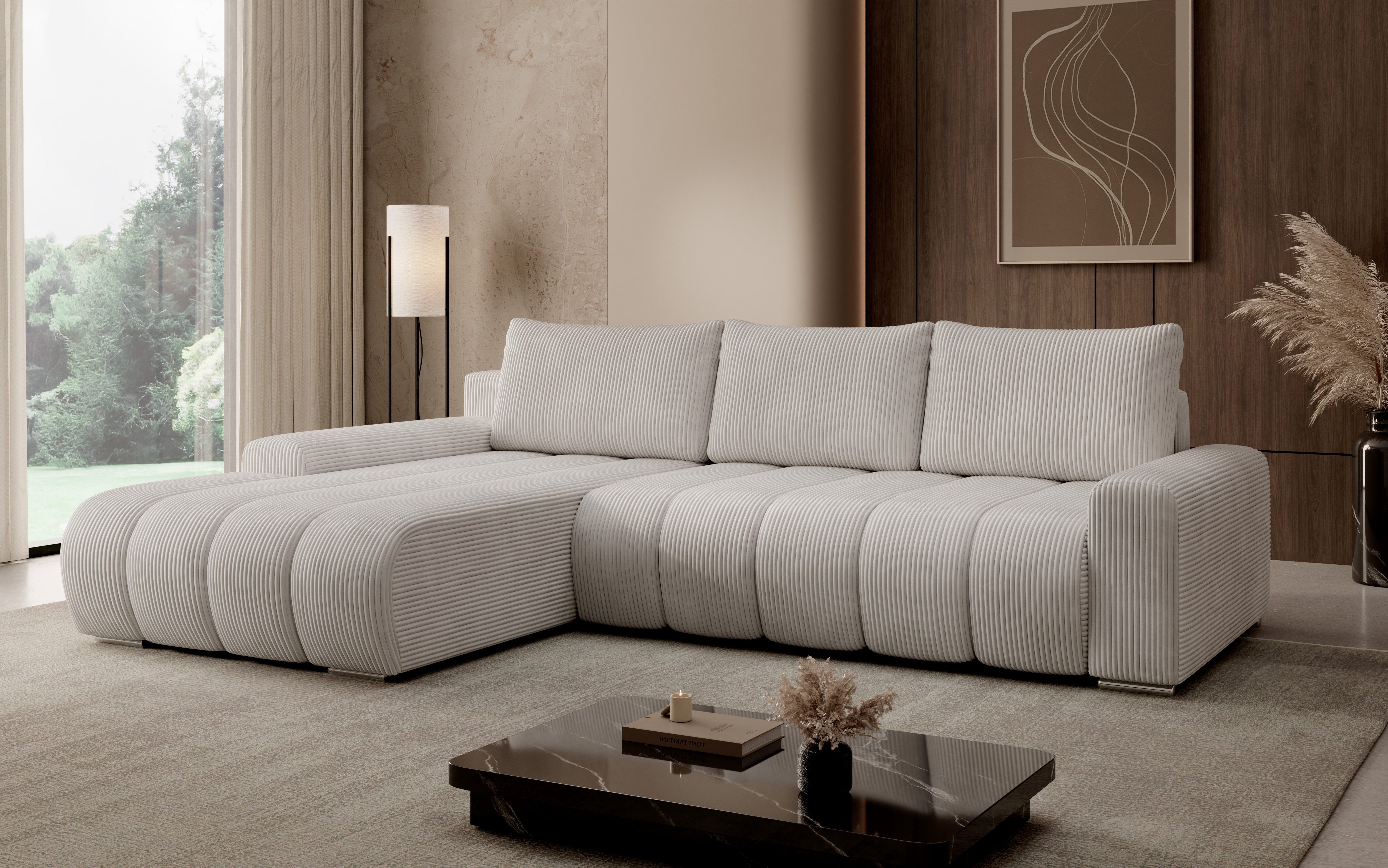 PROMETO Möbel Ecksofa Porto L mit Schlaffunktion und Bettkasten L-Form Links/Rechts