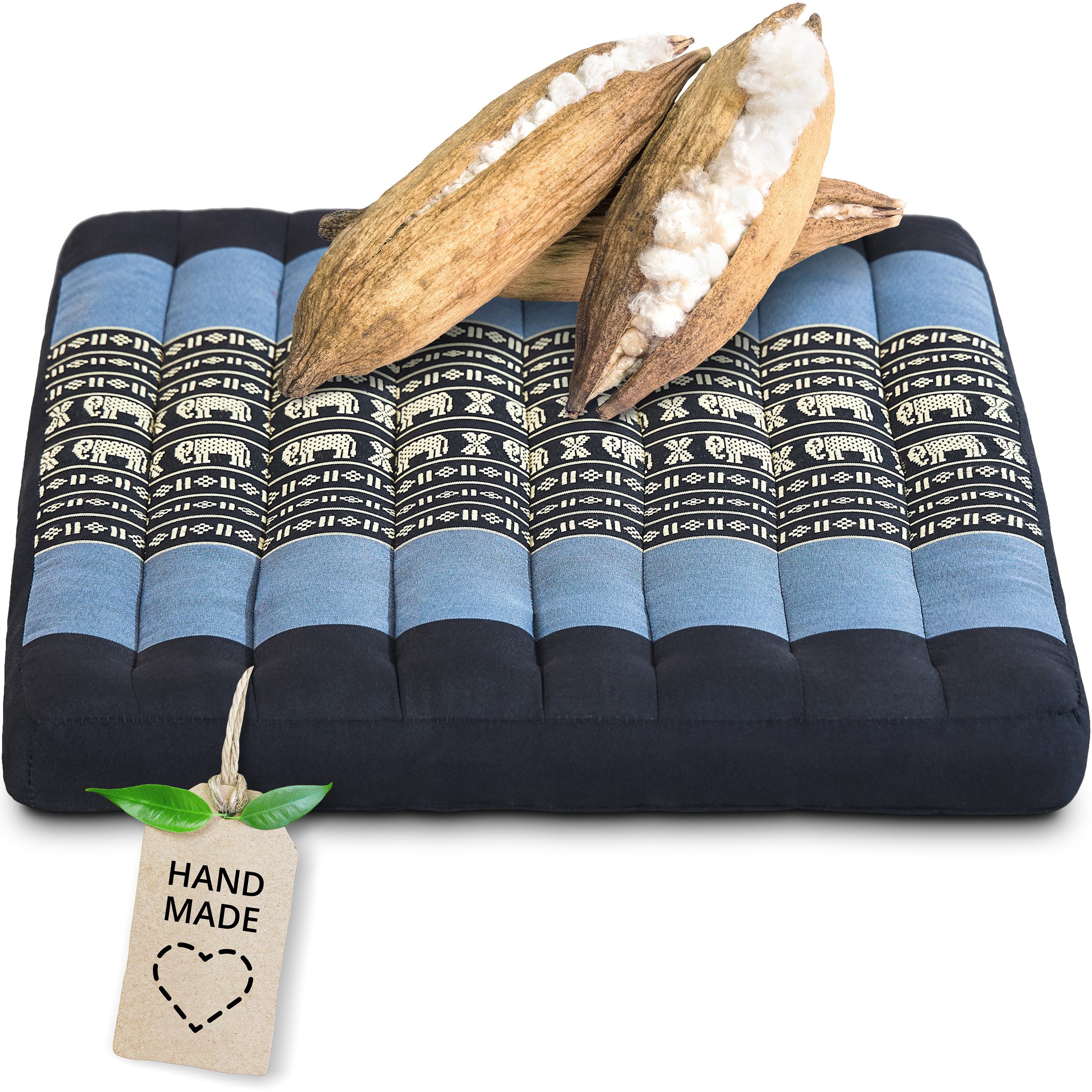 livasia Sitzkissen Sitzkissen 50 cm, vegan und handgefertigt, 50x50x6cm, Kapok