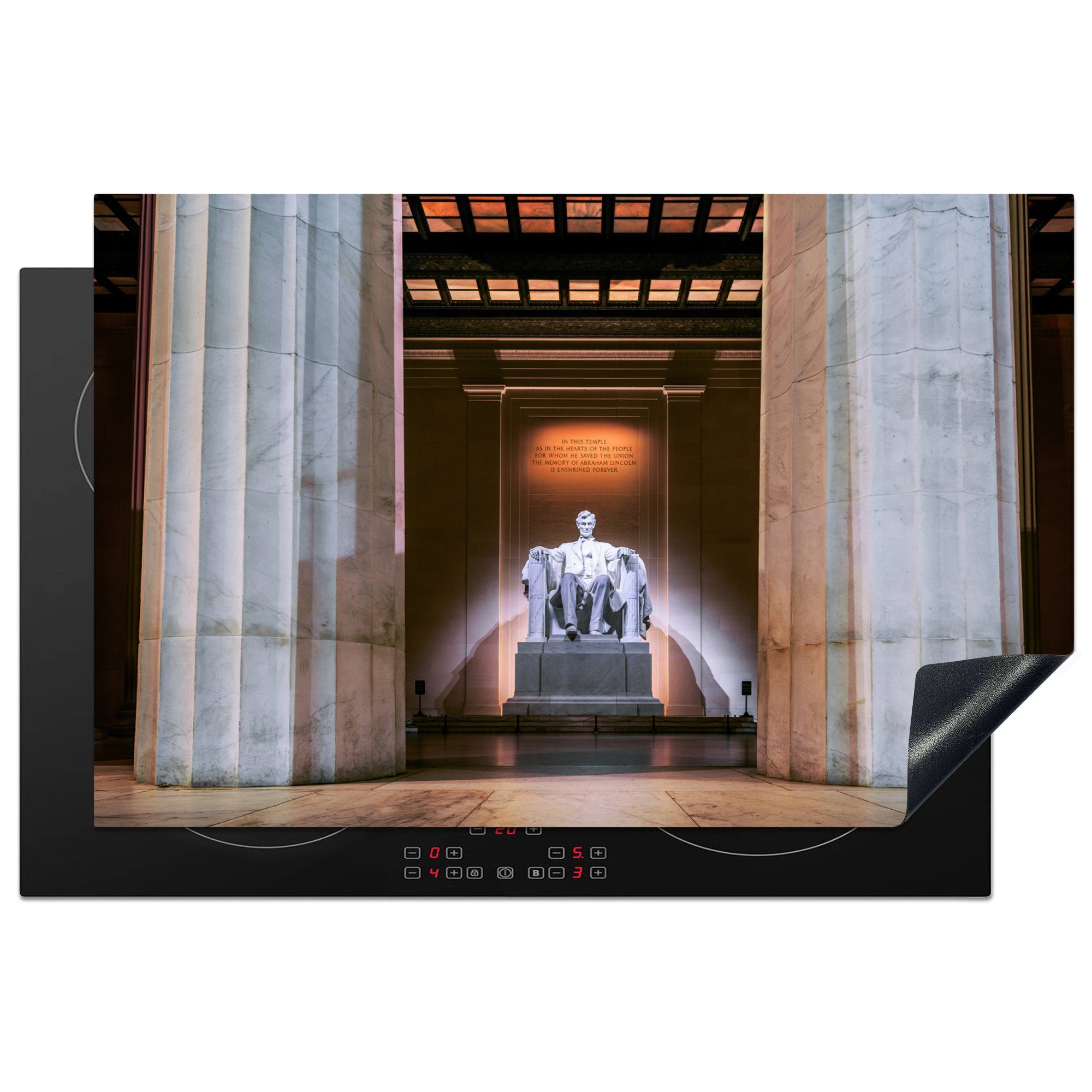 MuchoWow Herdblende-/Abdeckplatte Schöne Lichtbögen um das Lincoln Memorial in Washington, Vinyl, (1 tlg), 81x52 cm, Induktionskochfeld Schutz für die küche, Ceranfeldabdeckung