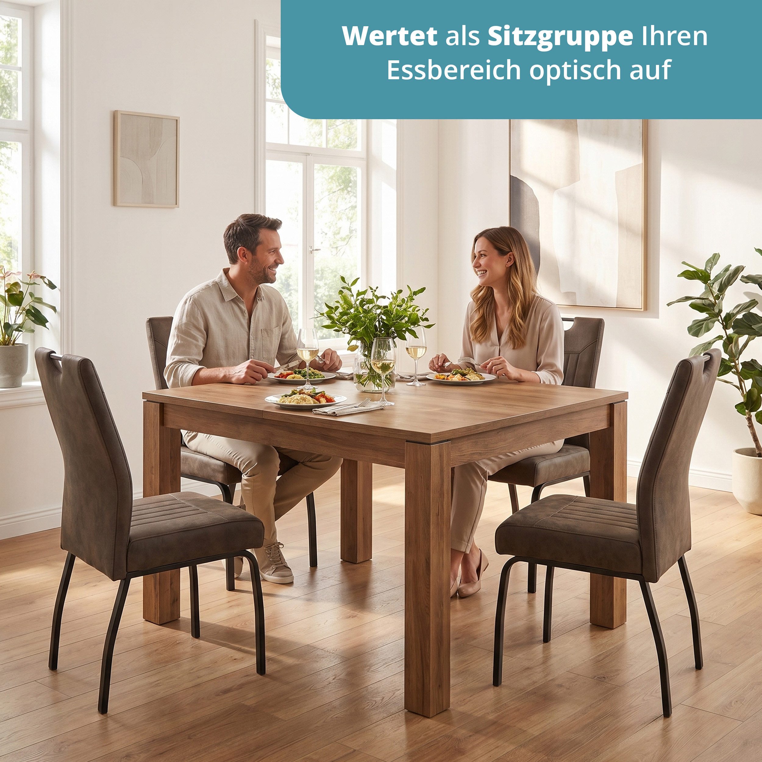 KHG Esszimmerstuhl Küchenstuhl Mikrofaser Braun-Schwarz, mit Taschenfederkern (Indoor-Stuhl DIN EN 12520 geprüft), 4-Fuß-Metallgestell Schwarz, bis 140 kg belas – Bild 5 von 5