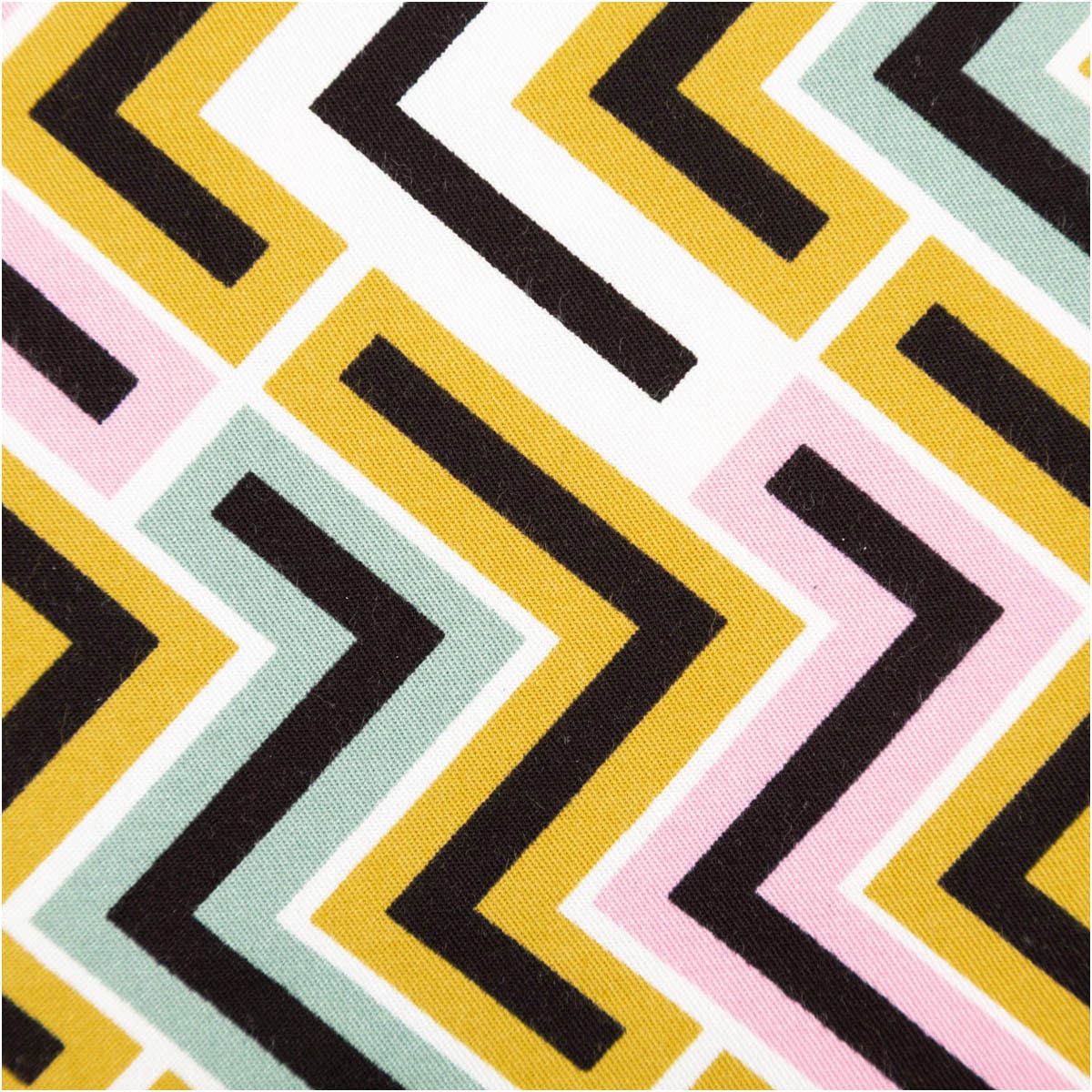 SCHÖNER LEBEN. Stoff Viskose Meterware Rosella Stretch Retro ZickZack senfgelb bunt 138cm, allergikergeeignet,atmungsaktiv,pflegeleicht