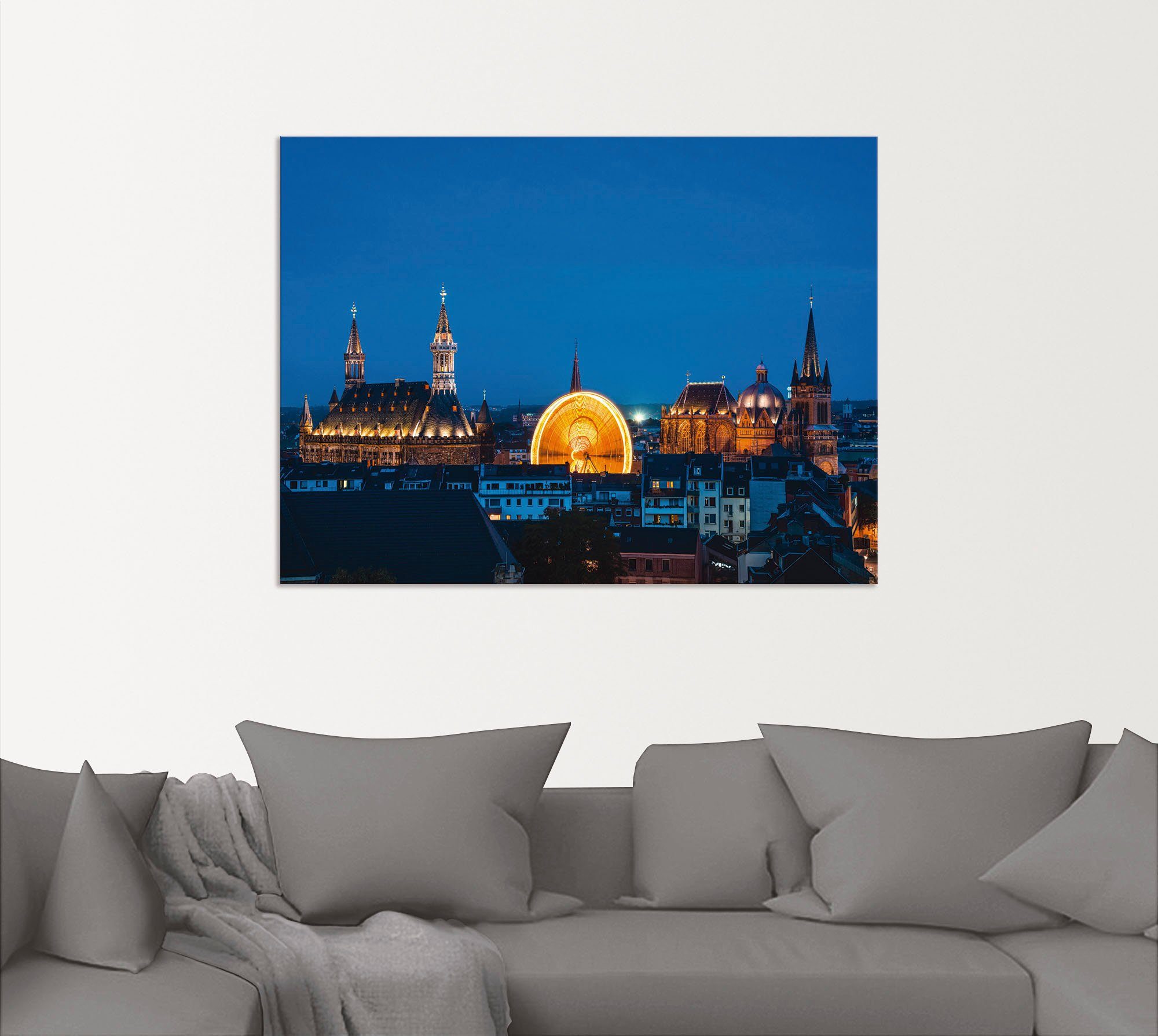 Artland Wandbild »Aachen im Dunkeln«, Deutschland (1 Stück), in vielen Größen & Produktarten - Alubild / Outdoorbild für den Außenbereich, Leinwandbild, Poster, Wandaufkleber / Wandtattoo auch für Badezimmer geeignet-HomeTrends