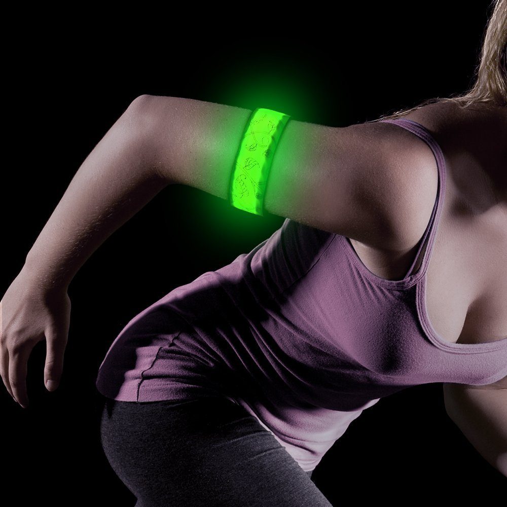 2 Blinklicht x Armband Sicherheitslicht LED Outdoor Batterie Sport Leuchtband ELANOX mit LED grün Reflektorband