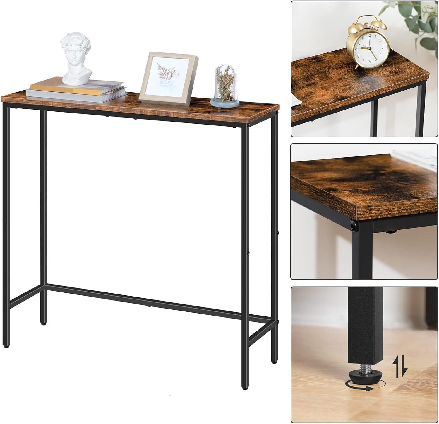 BlingBin Konsolentisch 75 cm Beistelltisch, Schmaler Flurtisch, Kleiner Ausstellungstisch (1 Stück, 1-St., 24T x 75B x 75H cm), Sofatisch für kleinen Raum, für Eingang, Flur, Dunkelbraun-Schwarz