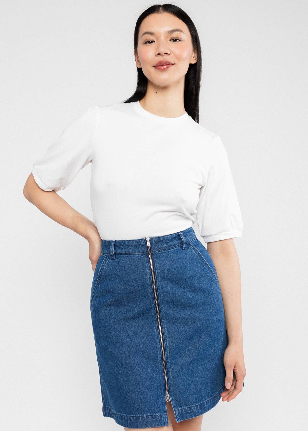 Blutsgeschwister Jeansrock - Jeansrock Damen - knielanger Denim Rock - Rock mit Reißverschluss -
