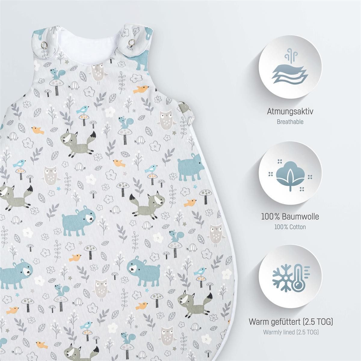 Julius Zöllner Babyschlafsack Smart Friends Babyschlafsack Sky 68x74 (Packung, 1 tlg), Babyschlafsack Sky 68x74