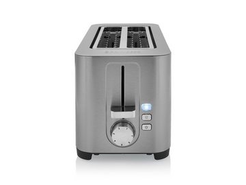 PRINCESS Toaster, 2 lange Schlitze, 1400 W, 4 Scheiben Edelstahl Toastmaschine Toster schmal mit Brötchenaufsatz