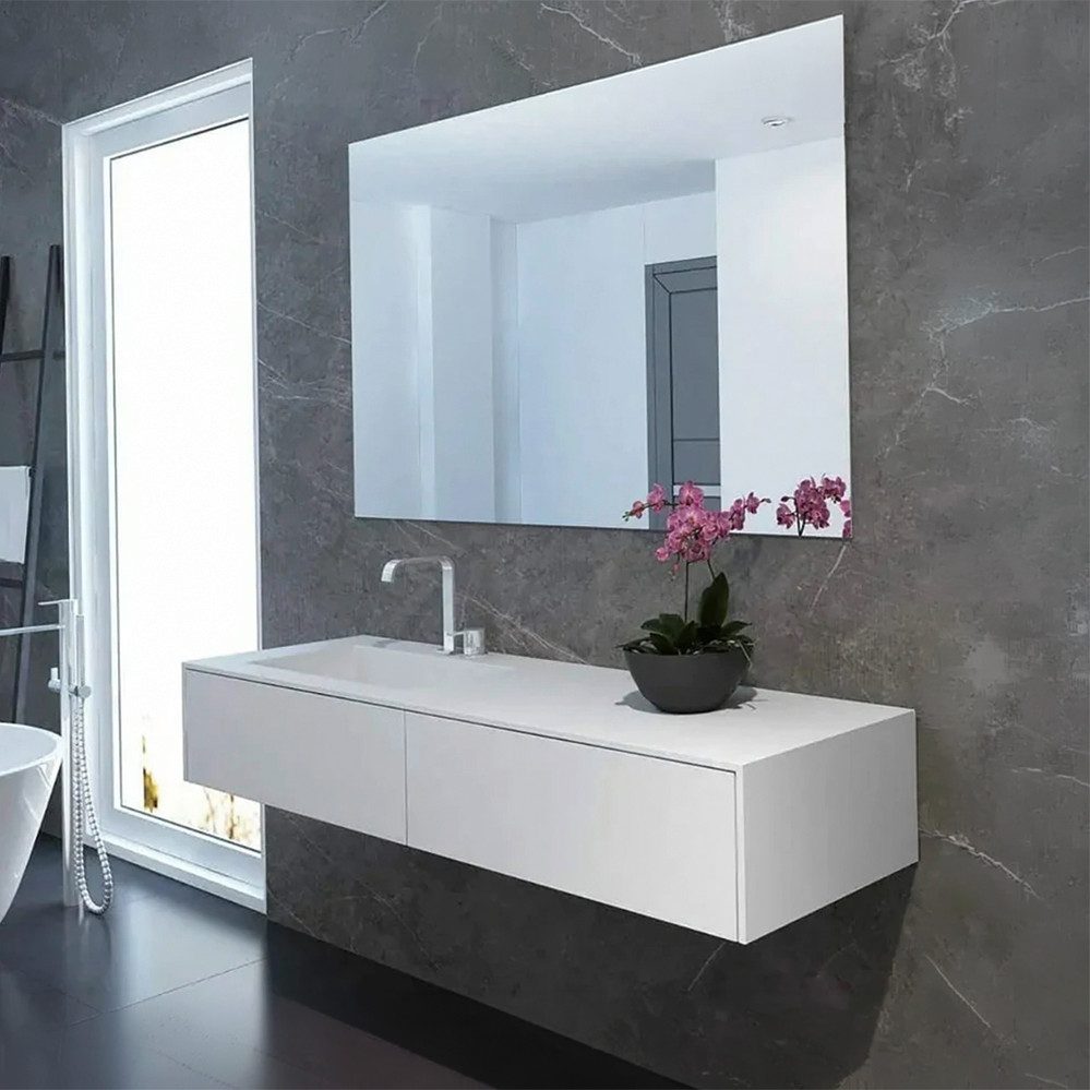 Henneke Waschtisch Corian® PureOne mit Becken eckig und Unterschrank einreihig links, Fugenlos aus Mineralwerkstoff