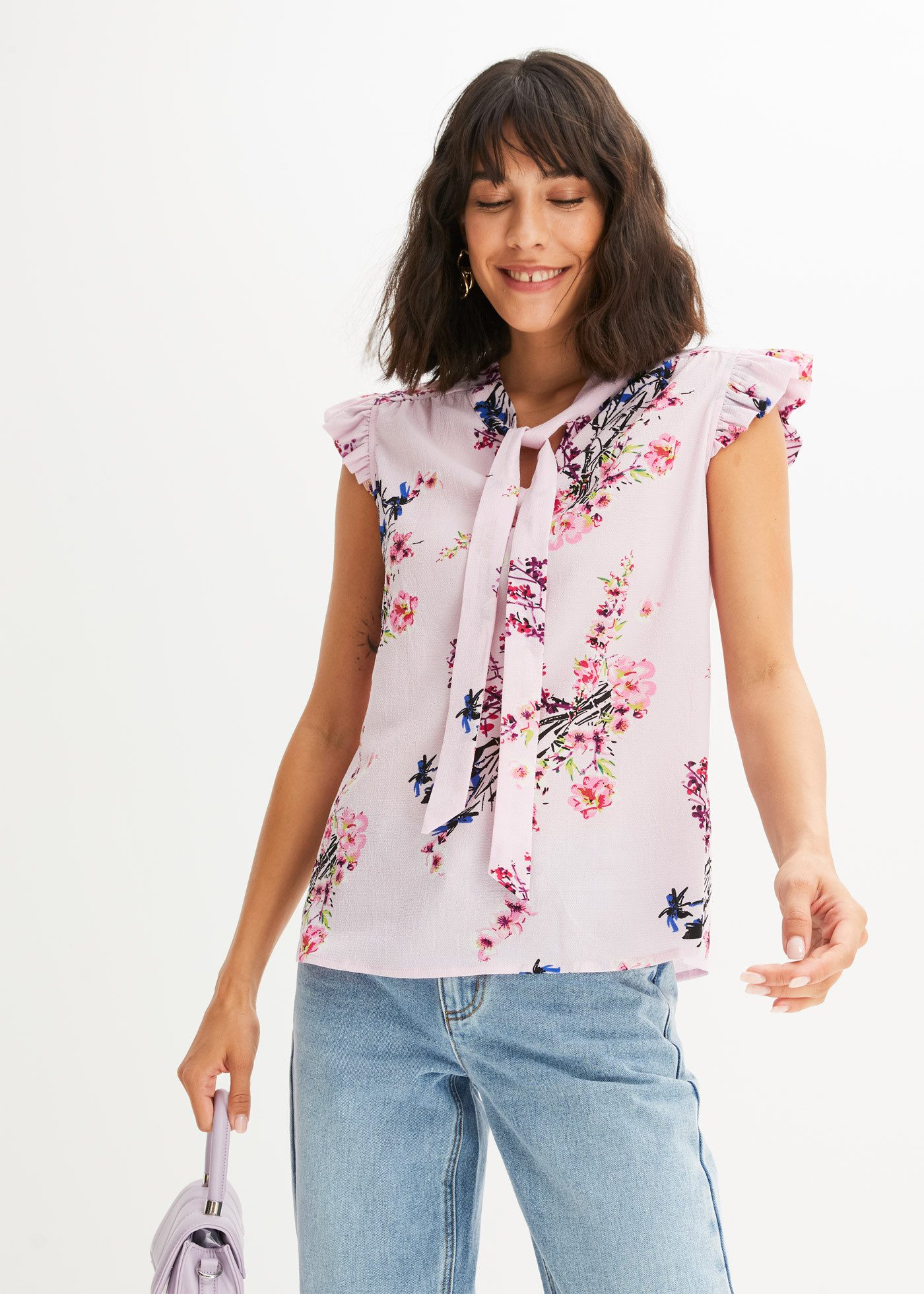 bonprix Schluppenbluse lockerer Schnitt, eleganter Stil, mit kurzen Volantä günstig online kaufen