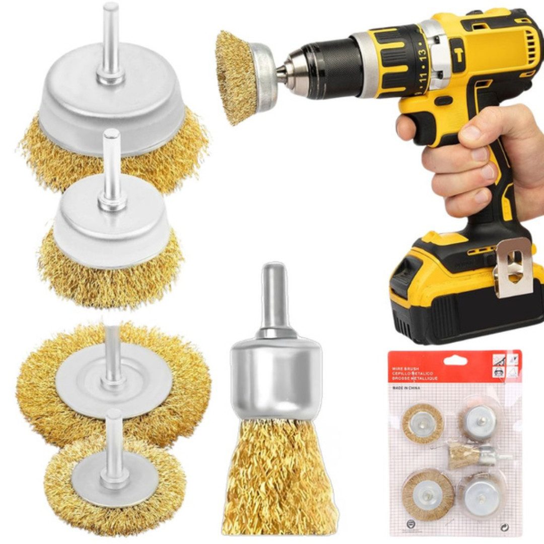 VERK GROUP Drahtbürste Messing Drahtbürsten Set 5tlg Bohrmaschine Rundbürste Scheibenbürste, (Set, 5-tlg., 5 tlg. Drahtbürstenaufsätze), 5‑teilig, für Bohrmaschine von VERK GROUP