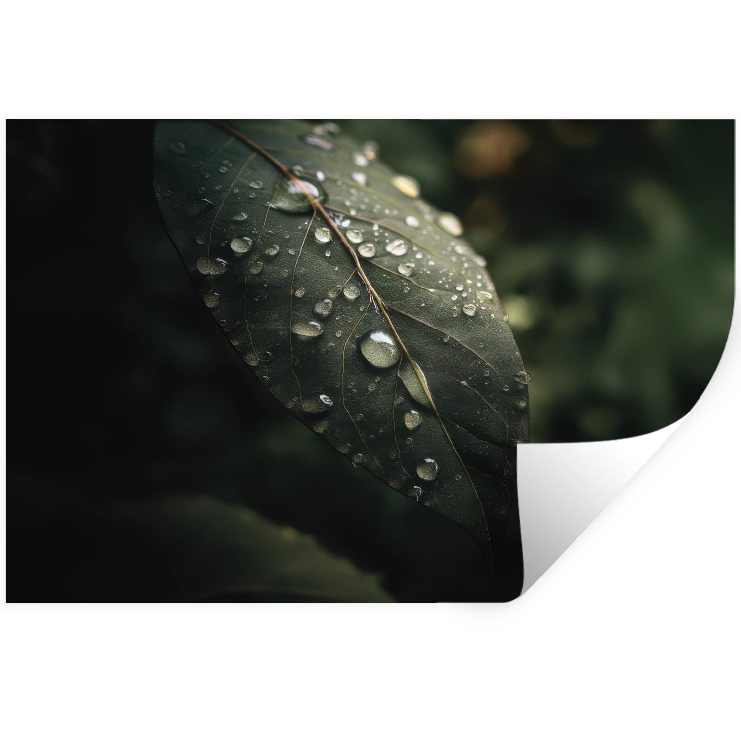 MuchoWow Wandsticker Blatt - Grün - Venen - Regentropfen (1 St), Wanddeko, Aufkleber, Wandtattoo, 120x80 cm
