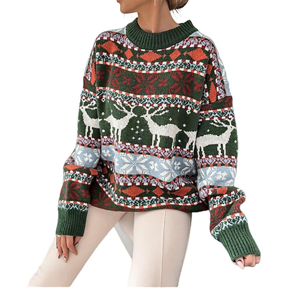 L.Ru UG Rollkragenpullover Weihnachtssweatshirt Pullover für Frauen,  Weihnachts-Jacquard-Pullover (langen Ärmeln Damen-Cardigan-Pullover)  langärmeliger Herbst- und Winterpullover