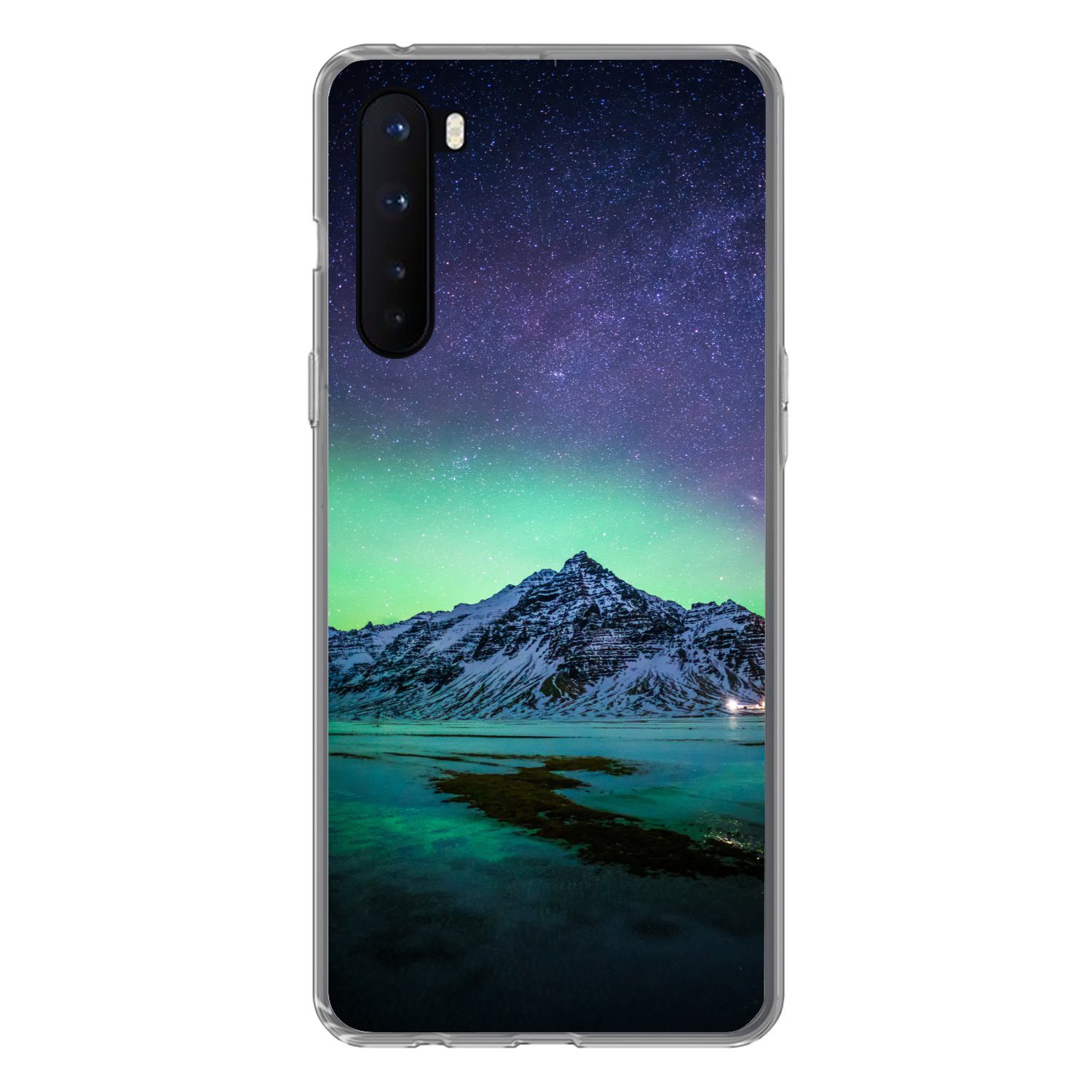 MuchoWow Handyhülle für OnePlus Nord Berg - Nordlichter - Schweden - Schnee - Grün - Winte, Phone Case, Silikon, Schutzhülle Dünn