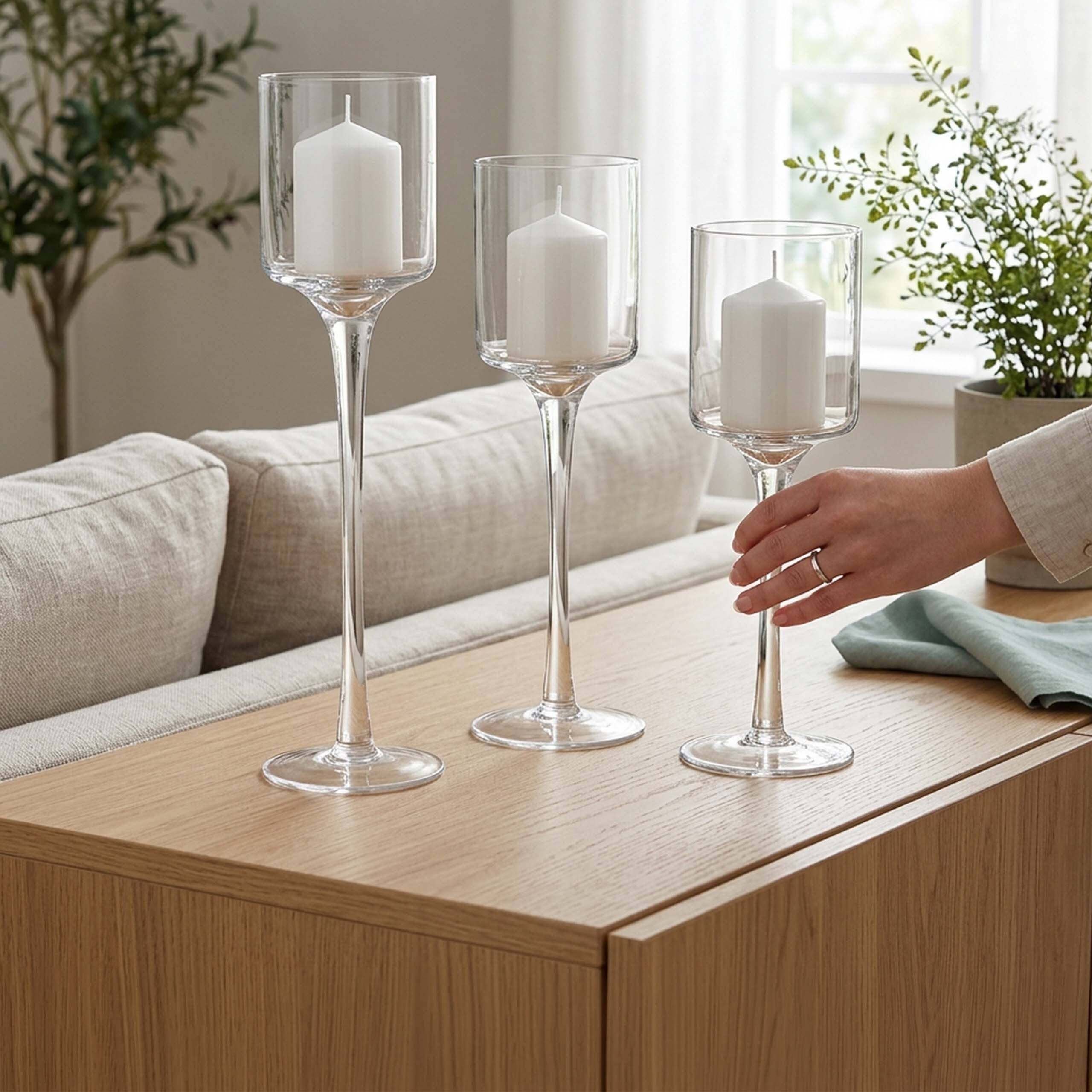 relaxdays Kerzenständer Kerzenhalter Glas 3-tlg. Set