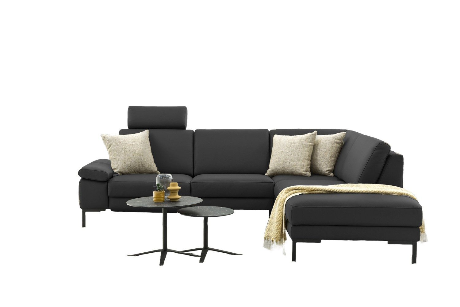 Natur24 Sofa Massimo Sofa Ecksofa 272x218 cm in Leder Schwarz