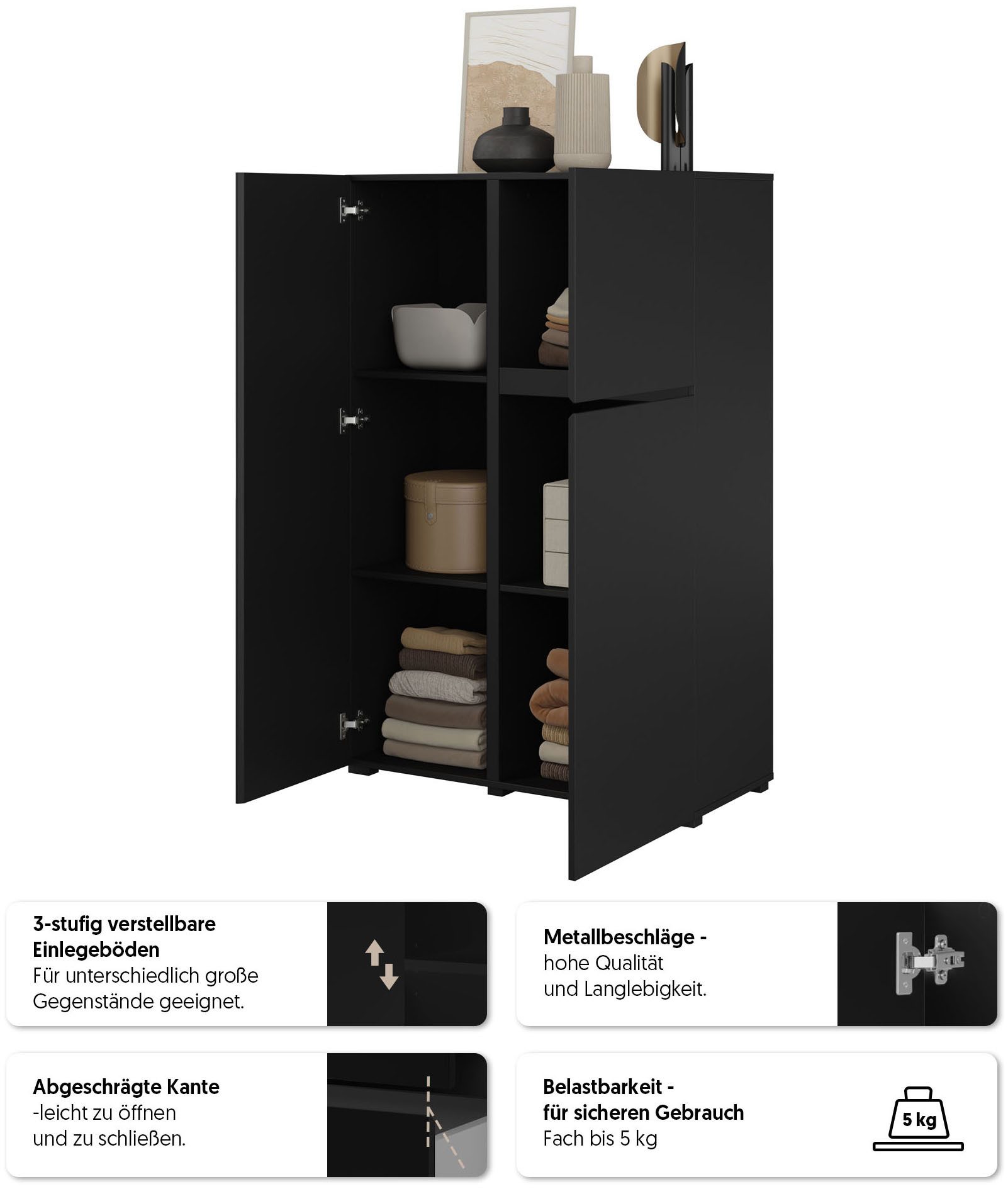 OTTO home Highboard Metric,Breite 92cm, moderne grifflose Hochkommode 3 Türen,Highboard, Hochschrank mit viel Stauraum, Einlegeböden verstellbar, Türkommode