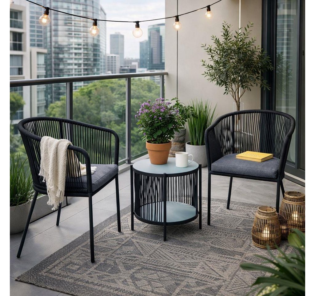 ESTEXO Sitzgruppe Balkonset Gartenset Bistro Set Gartenmöbel Set Outdoor Rope Schwarz