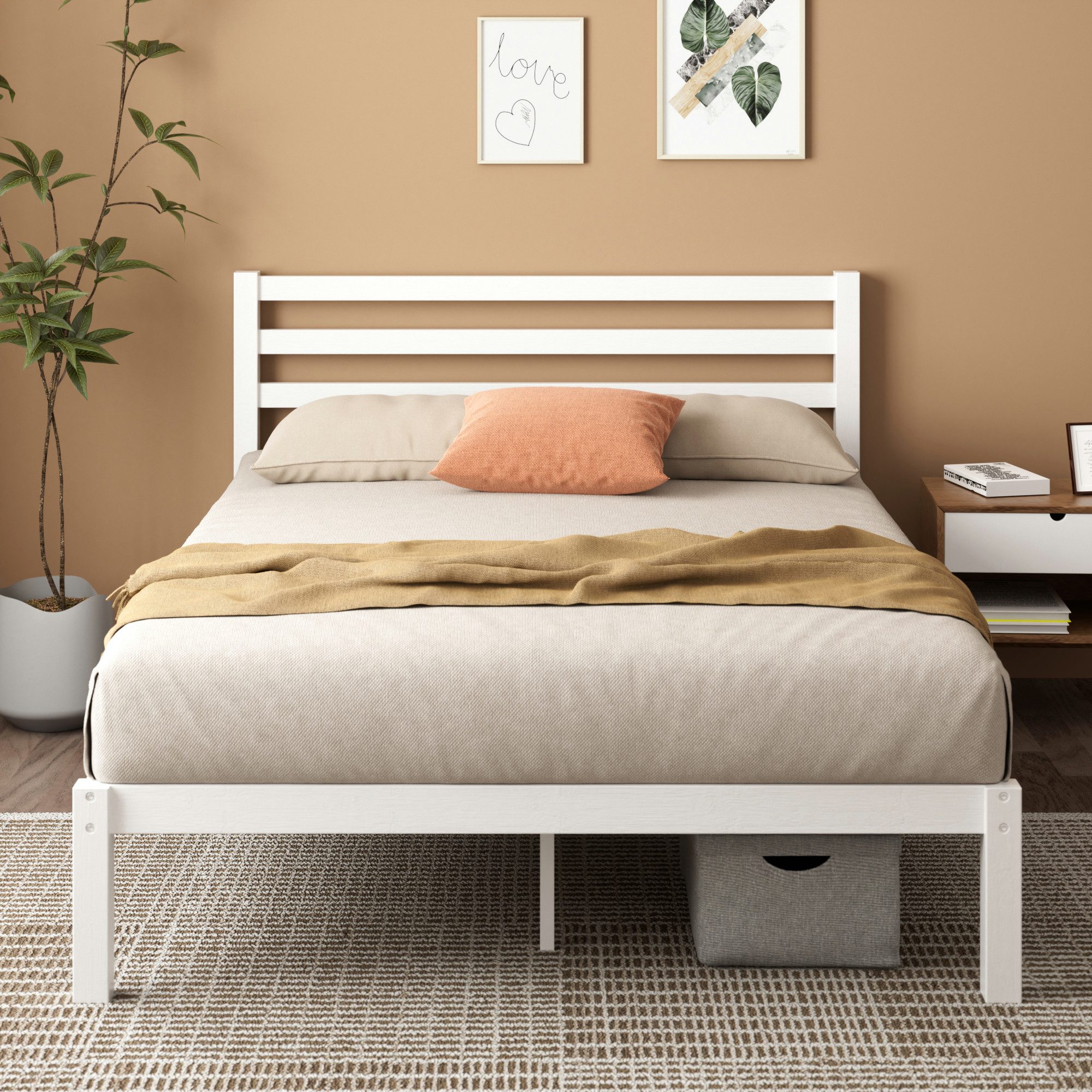 ZINUS Massivholzbett Leni (Packung, 1-tlg., aus nachhaltigem Bambusholz, Weiß, 140x200 cm), mit Kopfteil, inklusive Lattenrost aus Holz