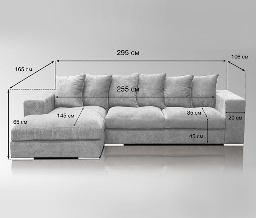 Elements AMARIS od. rechts 3m Wolloptik / Ecksofa Recamiere L-Form Samt links Blau 'Moore'+'Newman' (Samt)