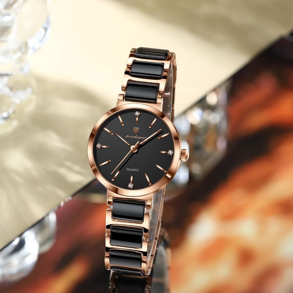POEDAGAR Quarzuhr 505 Poedagar Damenuhr Keramik Rosegold Schwarz Bi-Color