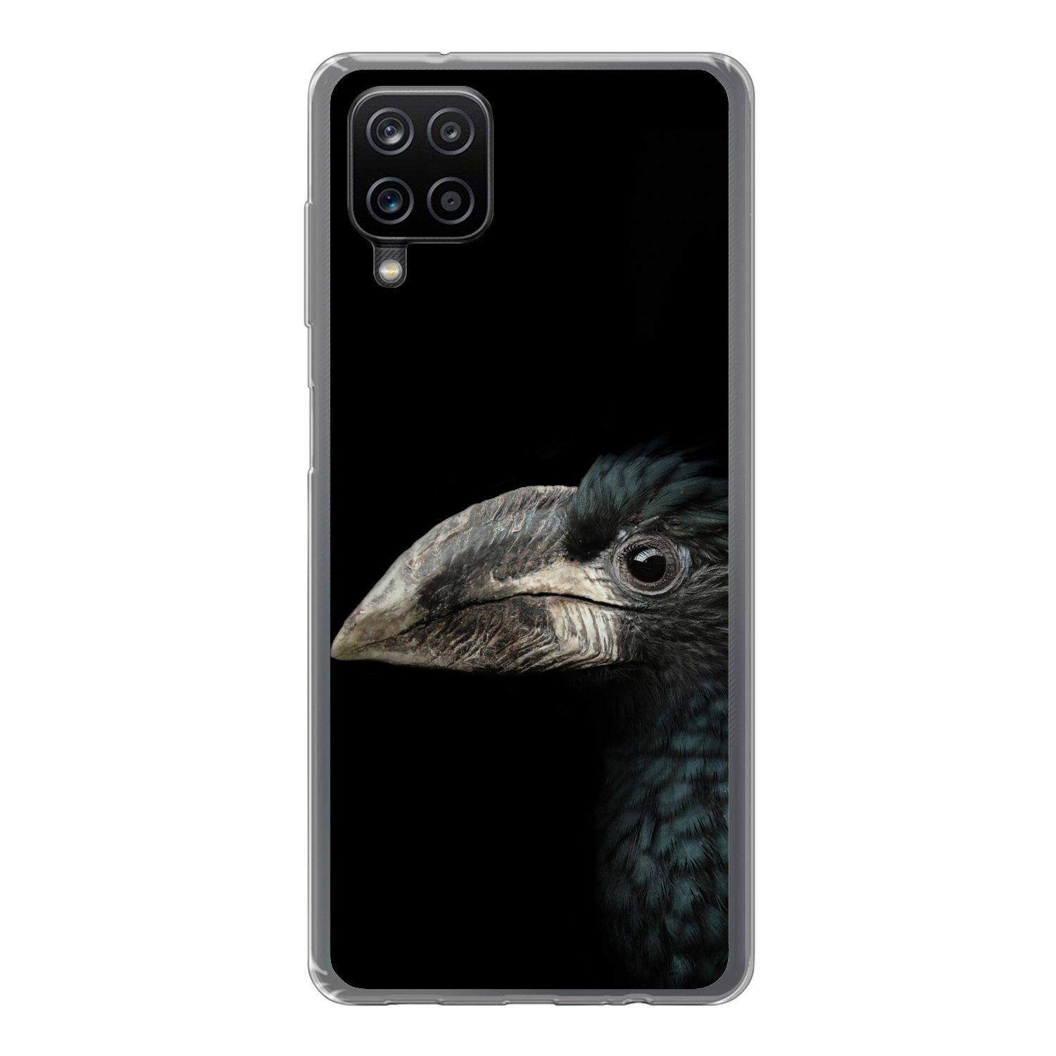 Handyhülle für Samsung Galaxy A12 Vogel - Porträt - Hornvogel - Schwarz - Tiere
