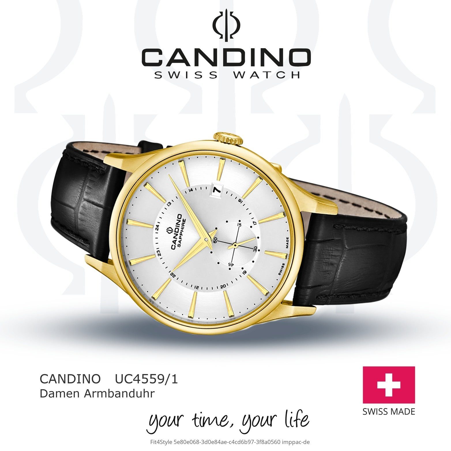 Gehäuse, Elegant- Uhr, mit 41,3mm), Damenuhr groß Damen Candino Lederarmband, Candino (ca. rundes Quarzuhr Quarzwerk Elegance
