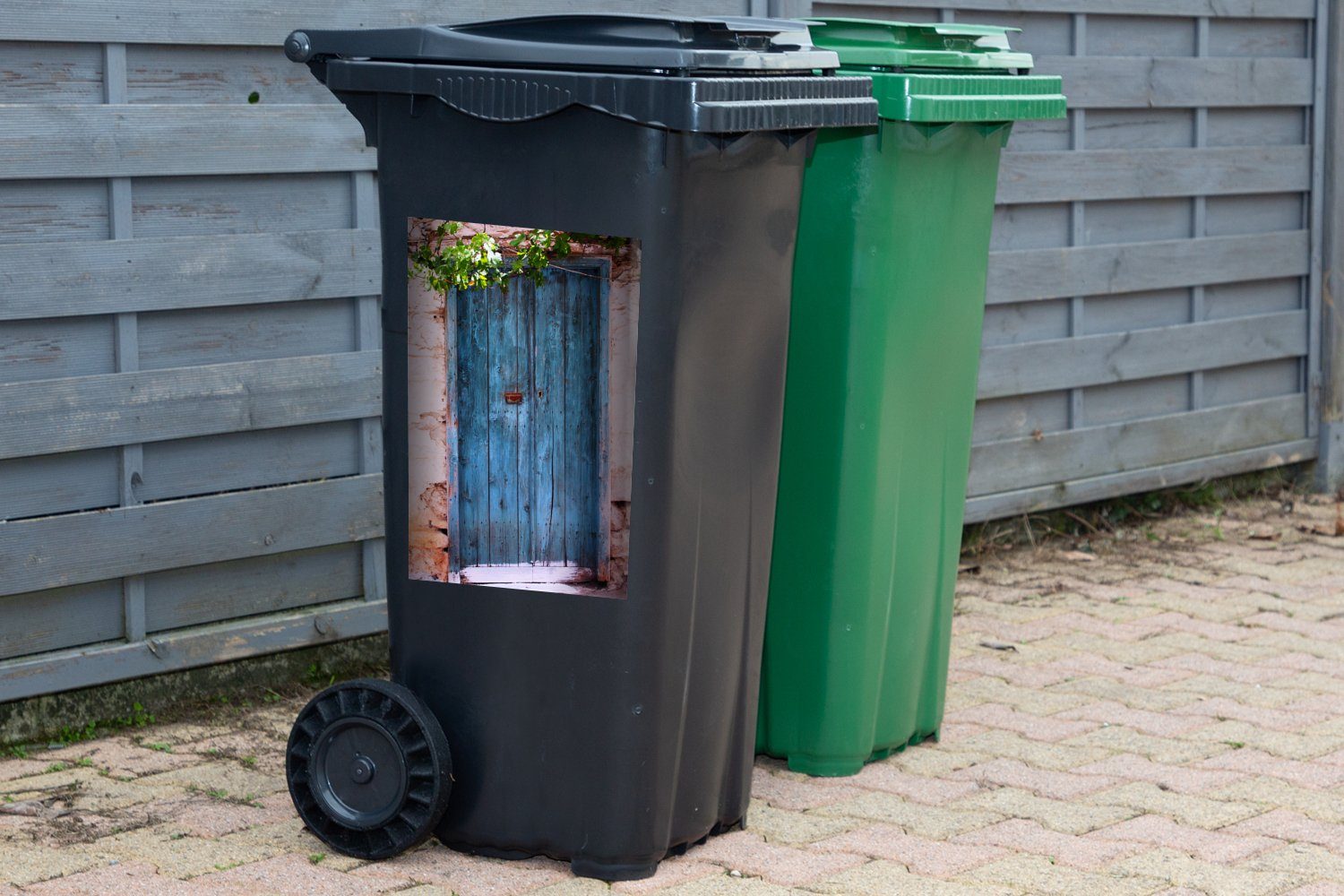 Mülltonne, Tür Abfalbehälter Mülleimer-aufkleber, (1 Haus - Sticker, Baum Container, Blau MuchoWow Vintage Wandsticker St), - - -