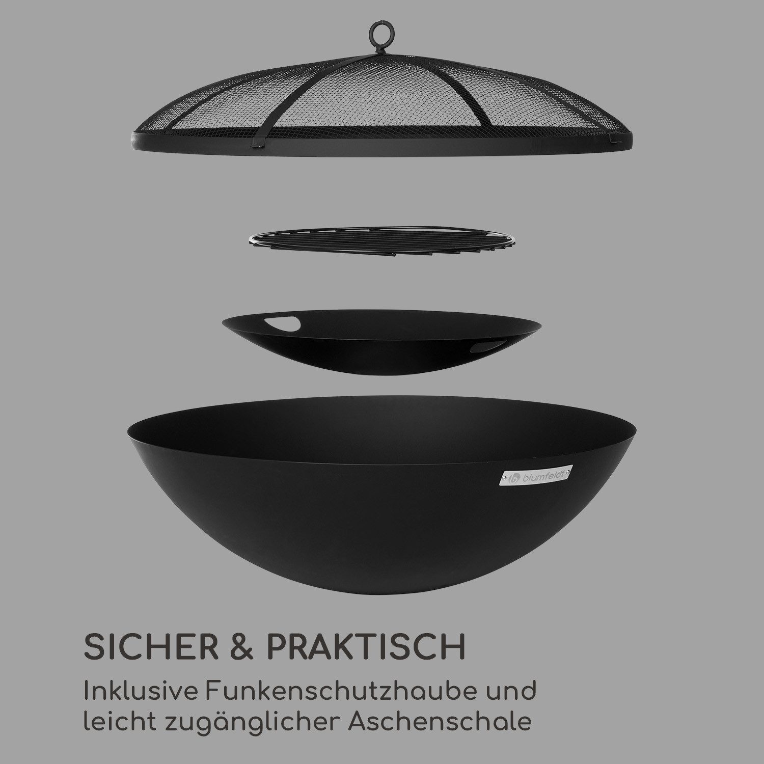 blumfeldt Feuerschale Orbit, (Set), Feuerschale Garten Grill Funkenschutz Feuerkorb Feuerstelle Outdoor