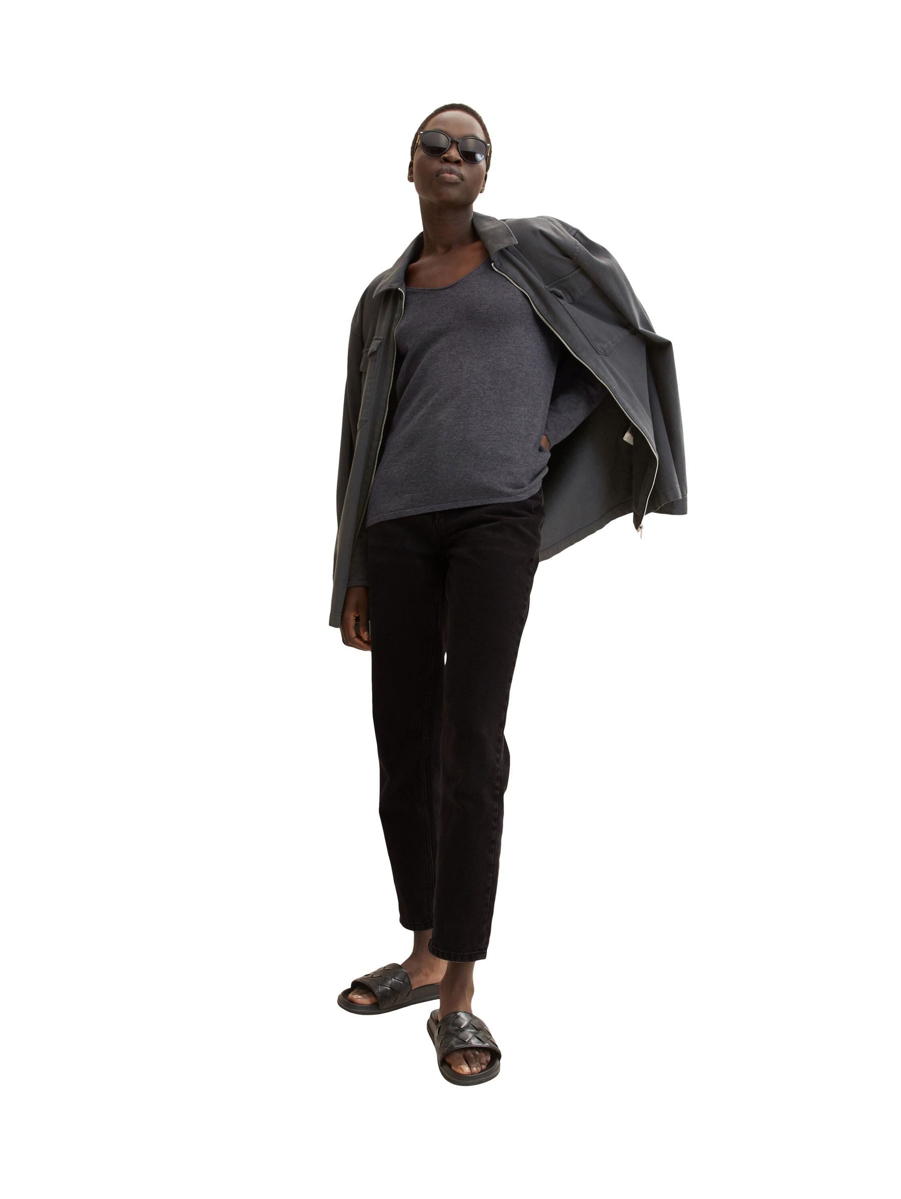 TOM TAILOR Strickpullover Dünner Strickpullover Basic V-Ausschnitt Stretch günstig online kaufen