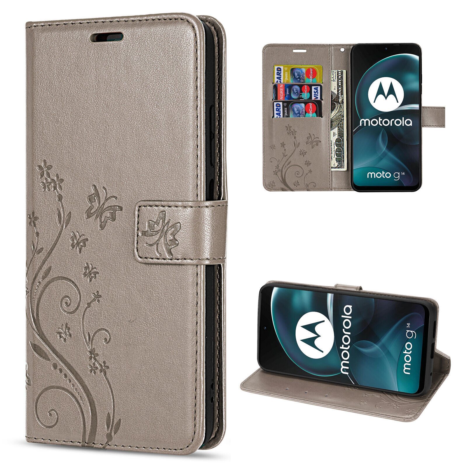 betterfon Handyhülle Handytasche für Motorola Moto G14 Klapphülle Klapphülle, Bookstyle-Hülle: Magnetverschluss 3 Kartenfächer & Standfunktion