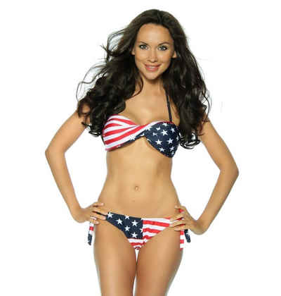 Samegame Bandeau-Bikini Bandeau-Bikini Set mit USA Flaggenmuster Damen Bikinitop und Slip