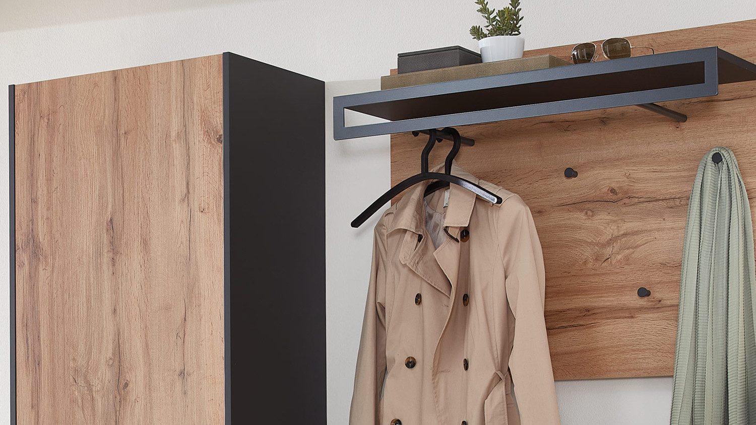 Möbel Akut Garderoben-Set Garderobe Light Line 10 Eiche Votan Schiefer Set 3-teilig