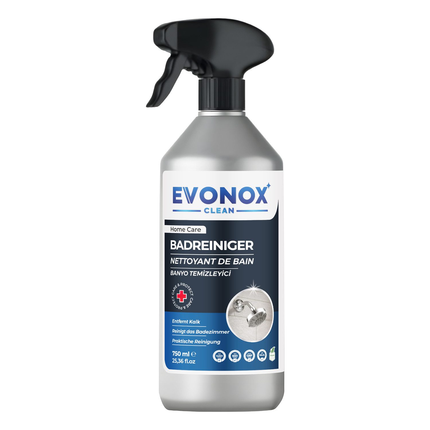 EVONOX Badreiniger & Entkalker – Vegan, Ozeanfrisch, 750 ml Set 1-5 Badreiniger (Ozeanfrische – Vegan)