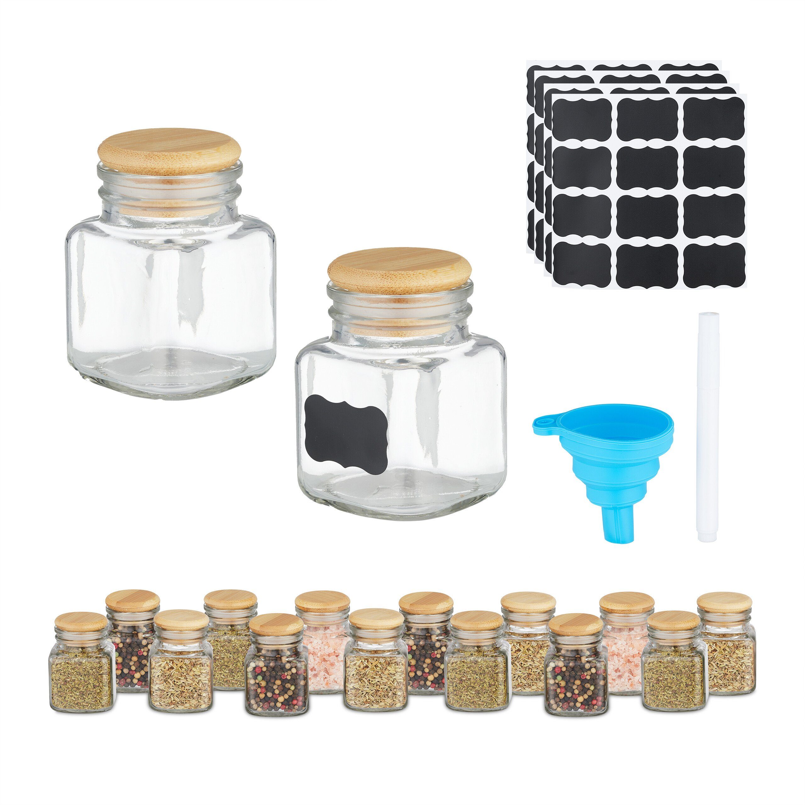 relaxdays Шейкер для специй 16er Set Gewürzgläser eckig Bambus