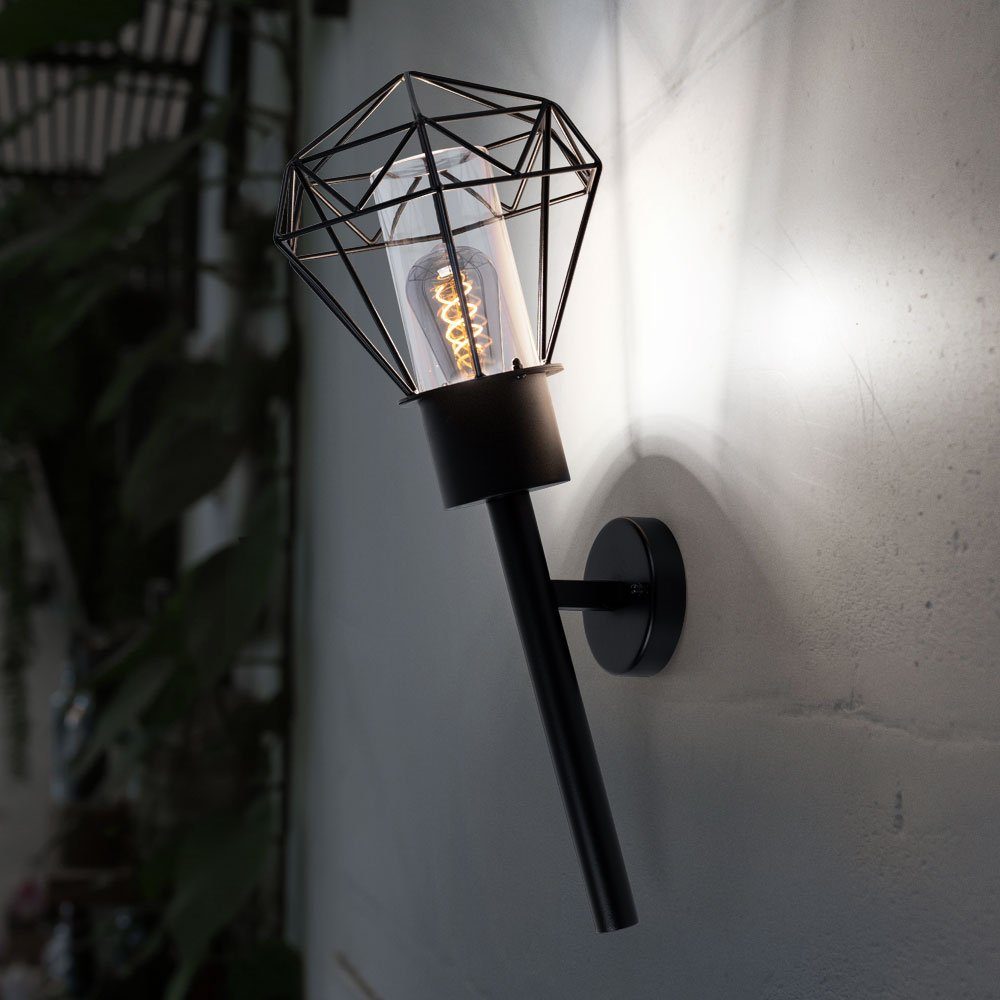 GLOBO LIGHTING Außen-Wandleuchte, Leuchtmittel nicht inklusive, Außenleuchte Wandleuchte IP44 Gartenlampe Fackel schwarz Vintage