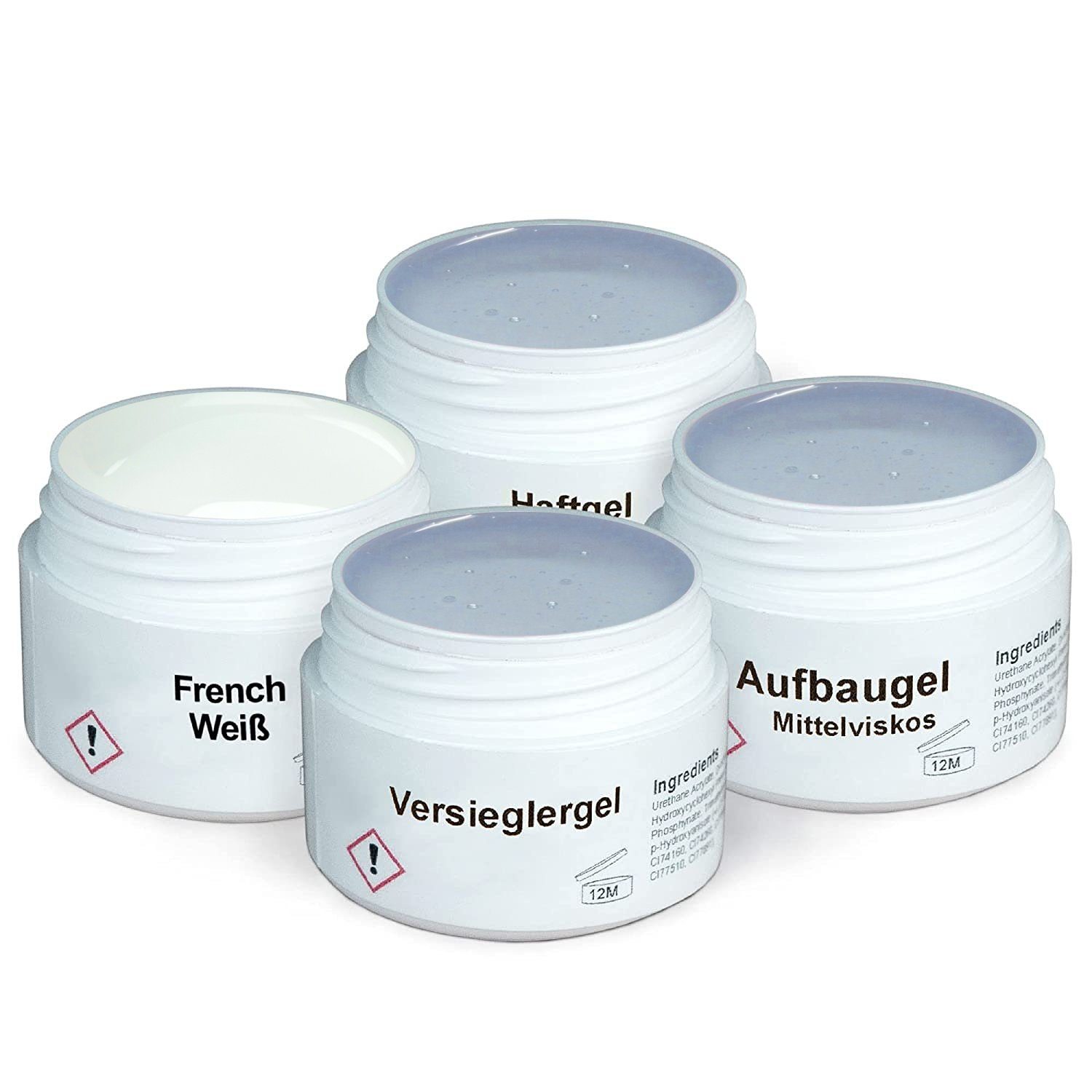 GS-Nails UV-Gel Set 4 x 15ml French Weiß, Mit Gilbschutz