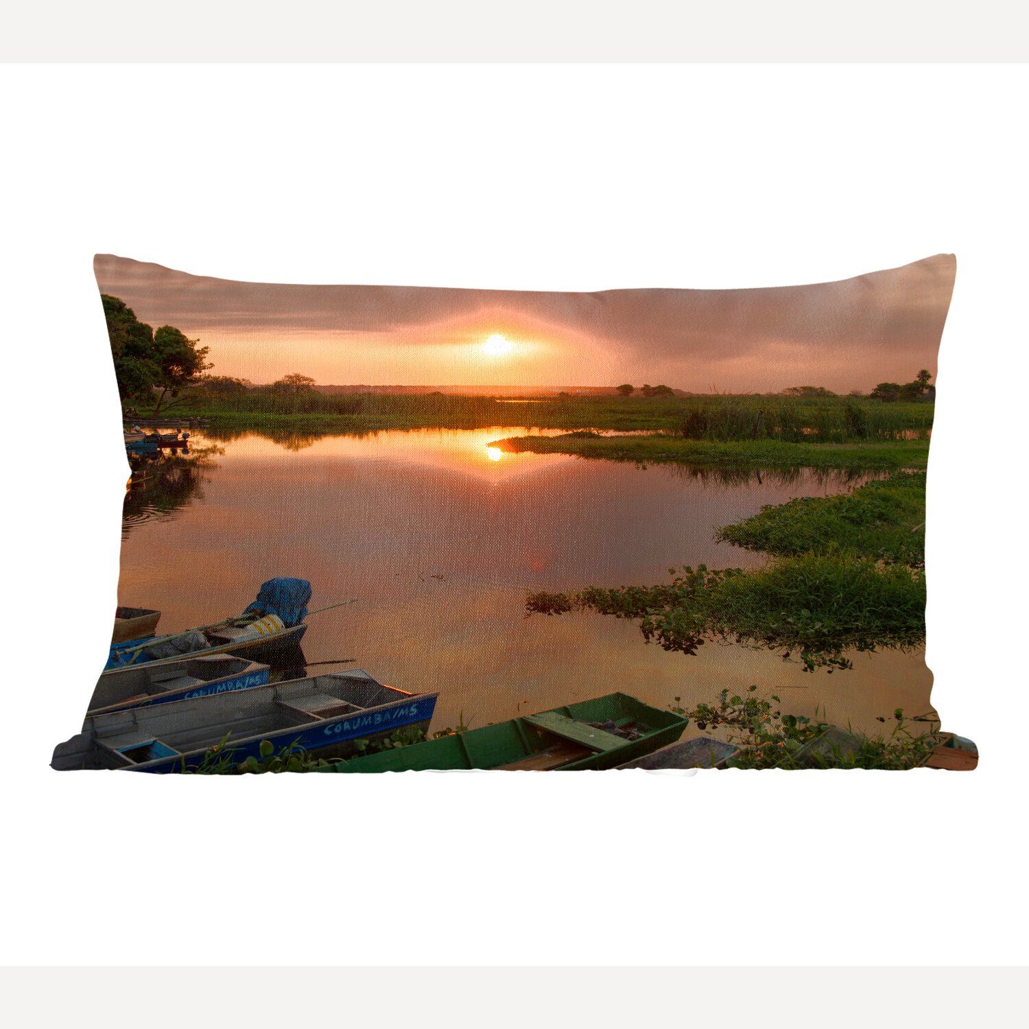 MuchoWow Dekokissen Sonnenuntergang am Wasser im Pantanal, Wohzimmer Dekoration, Zierkissen, Dekokissen mit Füllung, Schlafzimmer