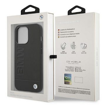 BMW Handyhülle iPhone 13 Pro Max Hardcase Cover Echtleder schwarz 6,7 Zoll, Kantenschutz