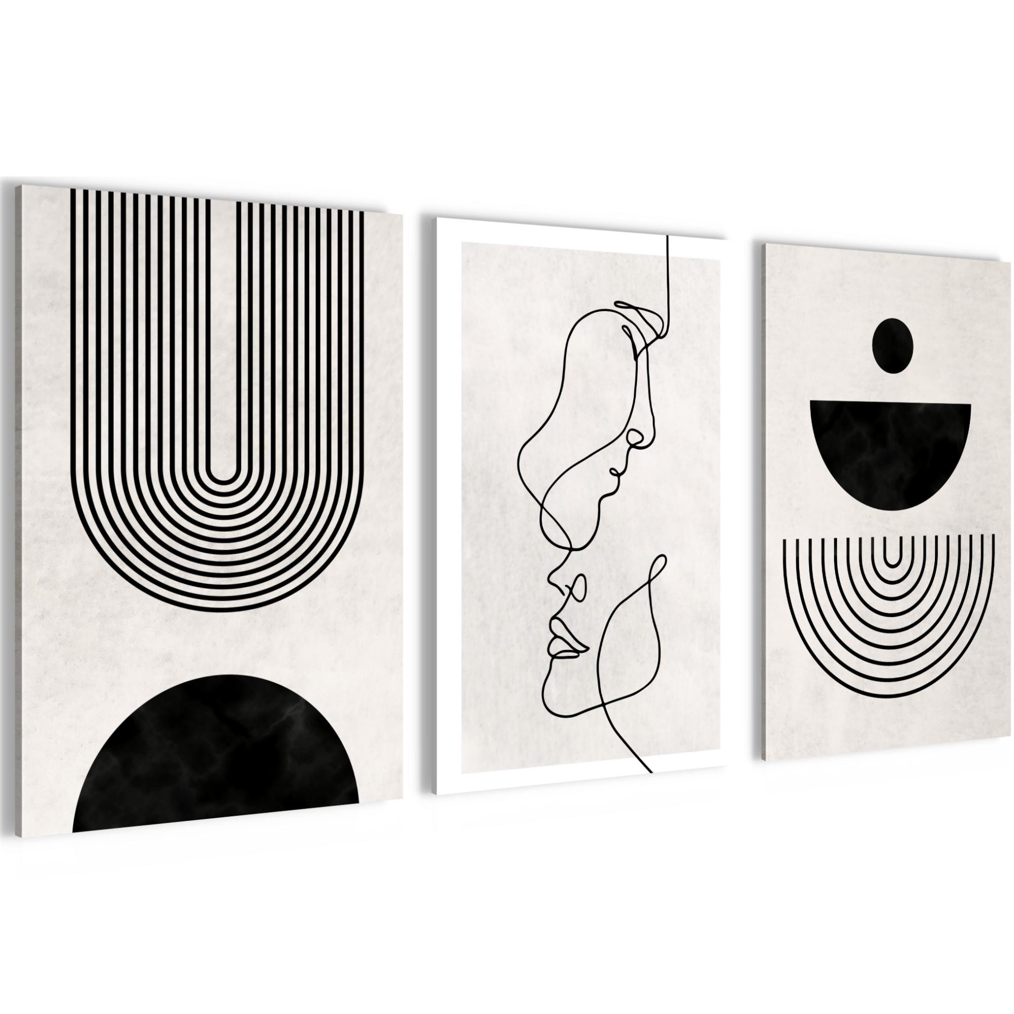 Novart Wandbild Set Wohnzimmer Abstrakte Kunst Schwarz-weiß Gesicht