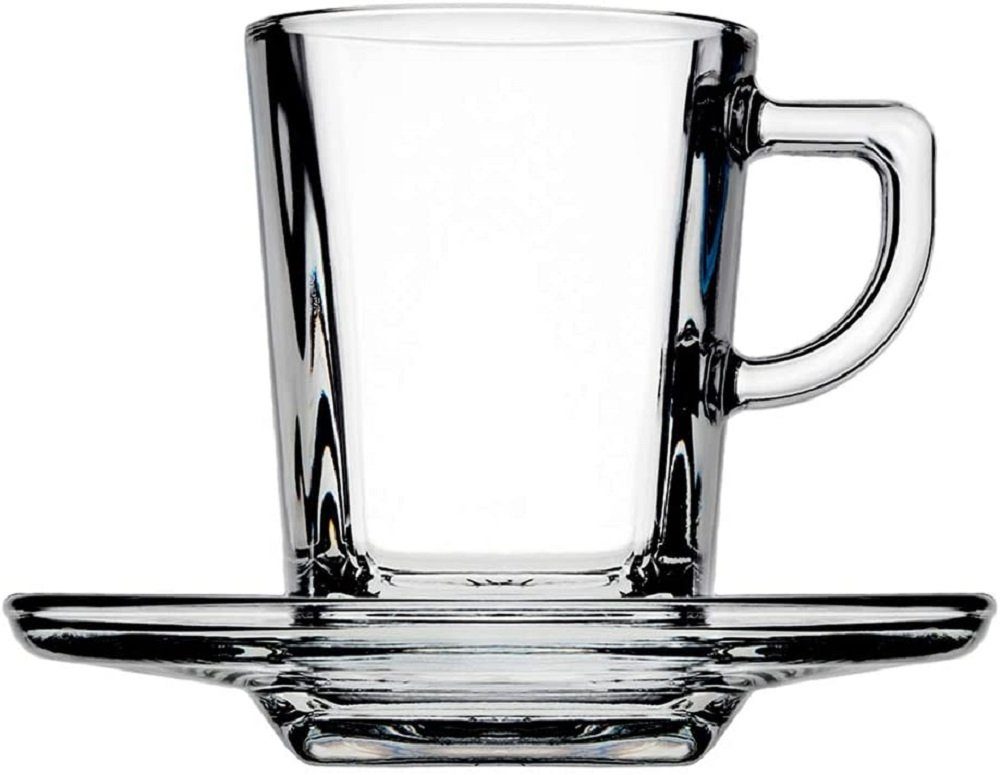 Pasabahce Espressoglas Carre Service Чашки для еспресо mit Teller Untertasse mit Henkel Griff, Glas, Transparent, 6 Stück