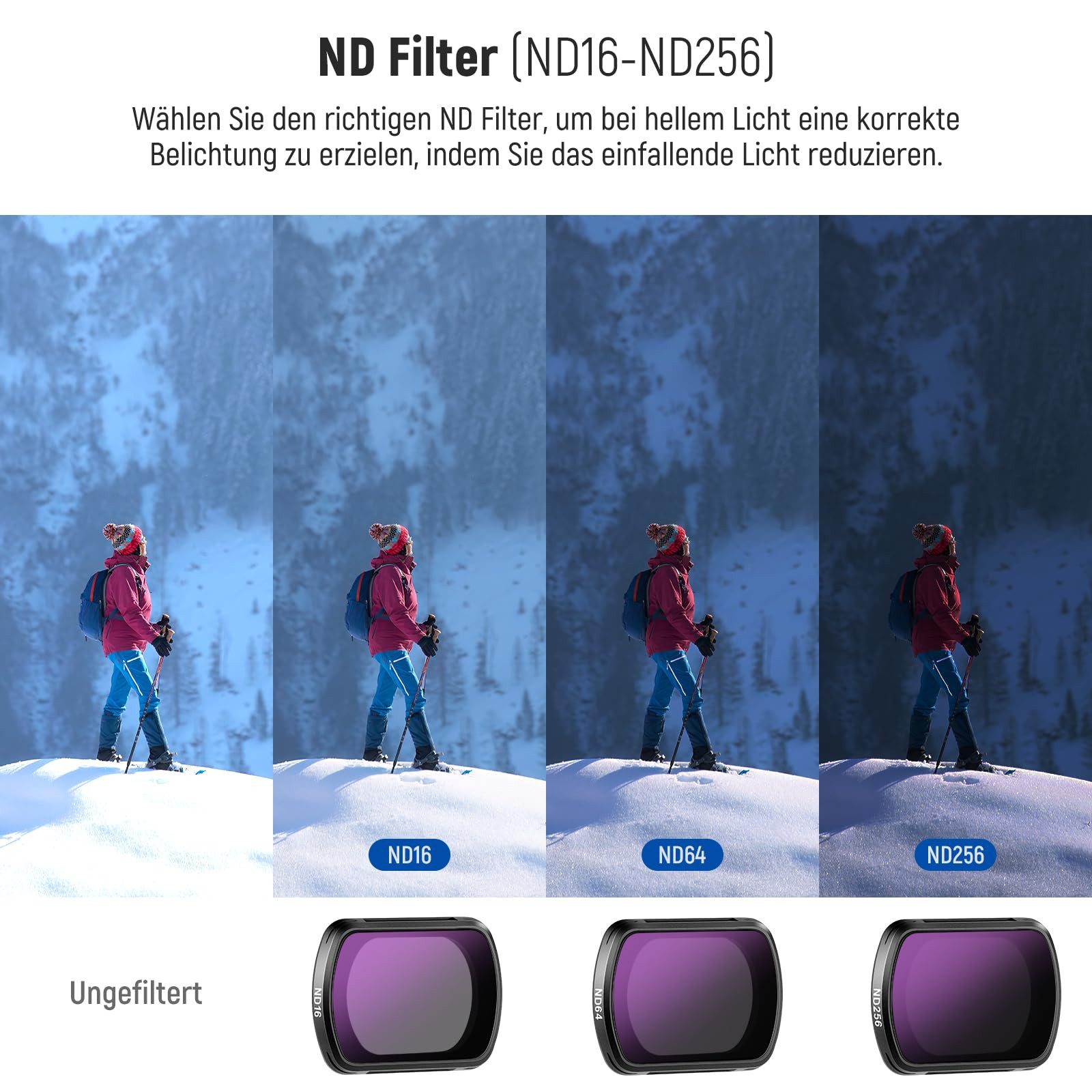 Neewer FL-P5 Magnetisches ND&CPL Filter Set für DJI OSMO Pocket 3 / Pocket 4 Foto-Filter-Sets (4er Pack ND16 ND64 ND256 Polarisationsfilter und Neutraldichte Zu – Bild 4 von 5