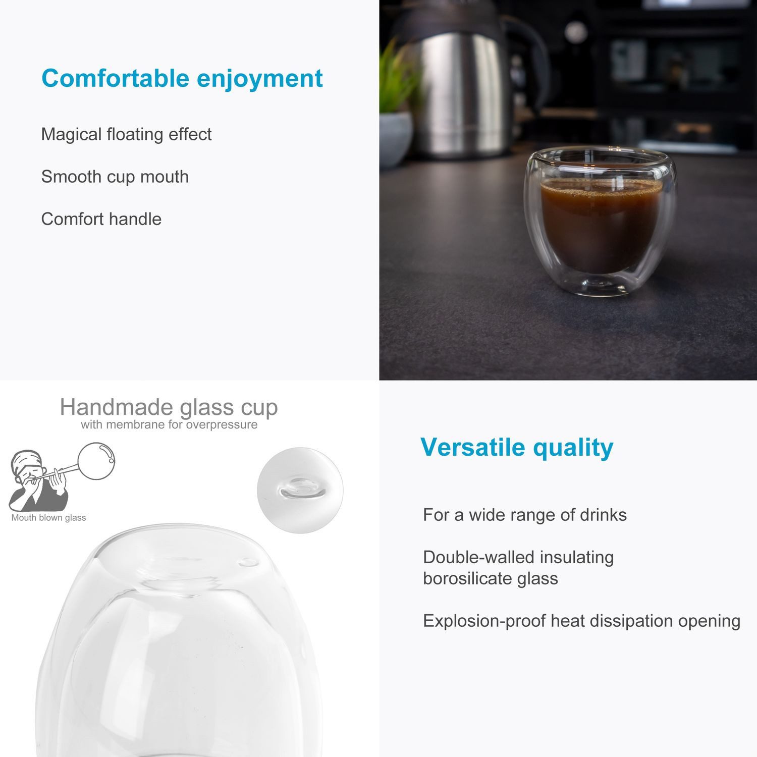 Intirilife Espressoglas, 4-tlg., Glas, 4x Espressoglas doppelwandig Kaffeeglas Teeglas Thermoglas Gläser